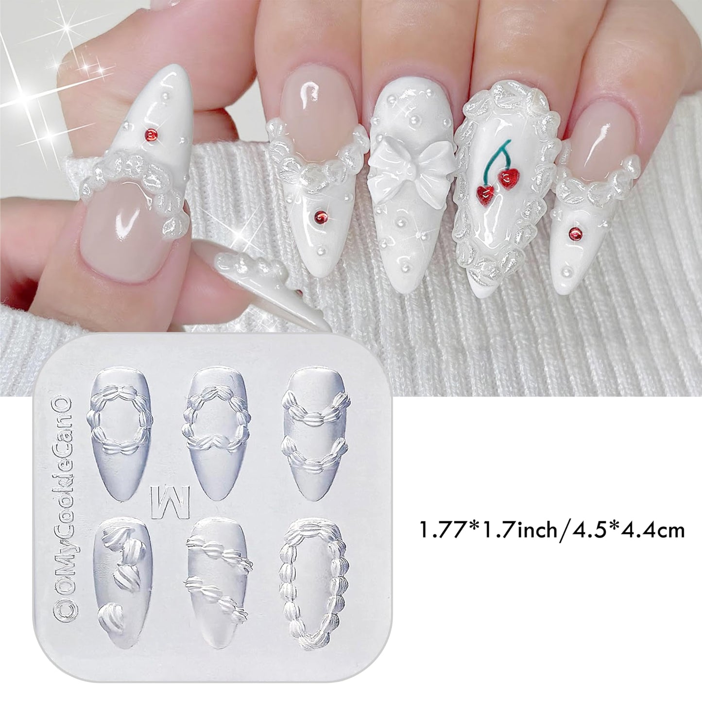 3D Nail Art Silicone Mold with 6 Embossed Designs – DIY Gel Carving Mold for Manicure, Ruffles, Chains & Bows – Nail Decoration Craft Mould for Women and Professionals