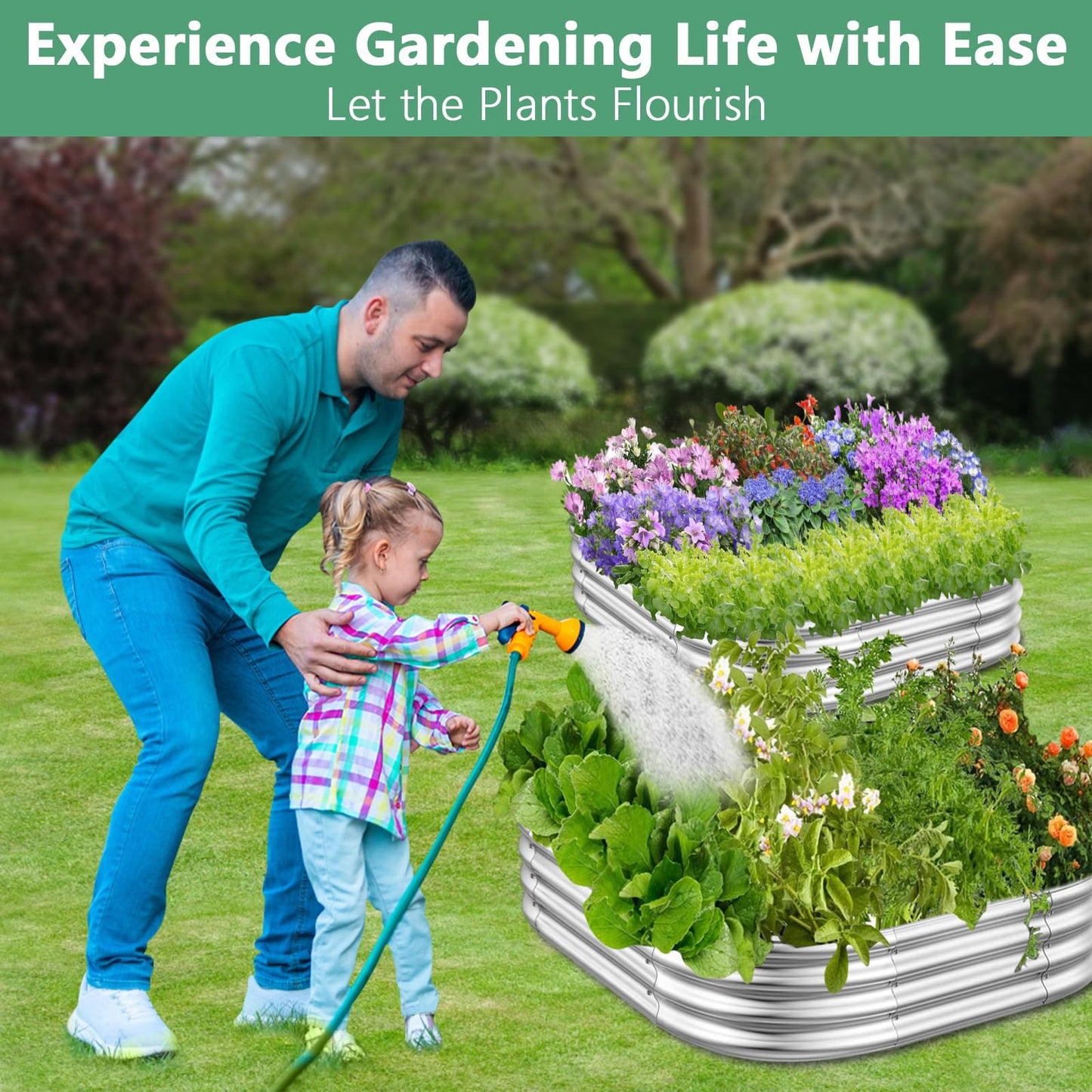 RAYKEEP Raised Garden Bed Kit Outdoor, 2pcs 3x3x1FT Galvanized Oval Planter Box, Large Metal Garden Boxes for Planting Vegetables, Fruits, Flowers