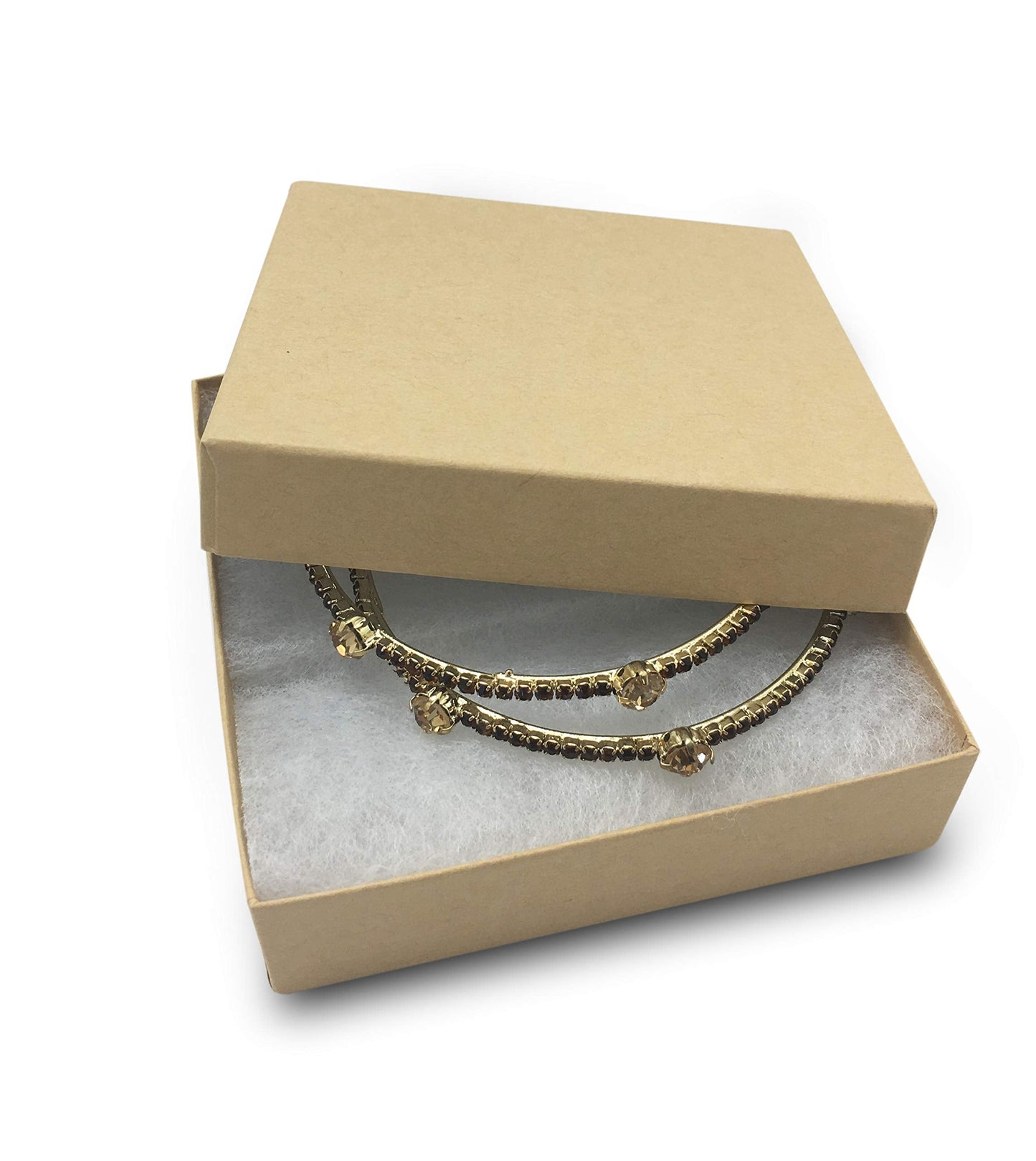 TheDisplayGuys - 100-Pack #33 Cotton Filled Cardboard Paper Jewelry Boxes Gift Case - Kraft Brown (3.5" x 3.5" x 1.0") - for Shipping or Storage