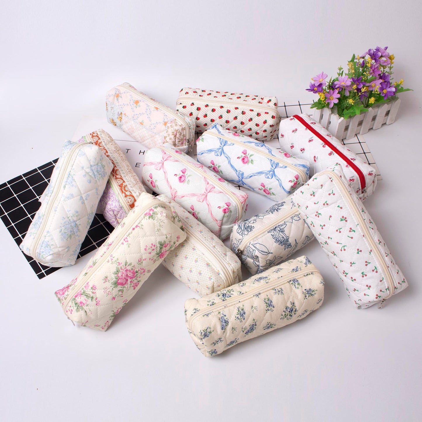 Pencil Case Office College School Storage Bag Pouch Holder Box Organizer Makeup Pouch Cosmetic Bag Aesthetic Cute Pen Case for Girls Boys Kids (Red flower)