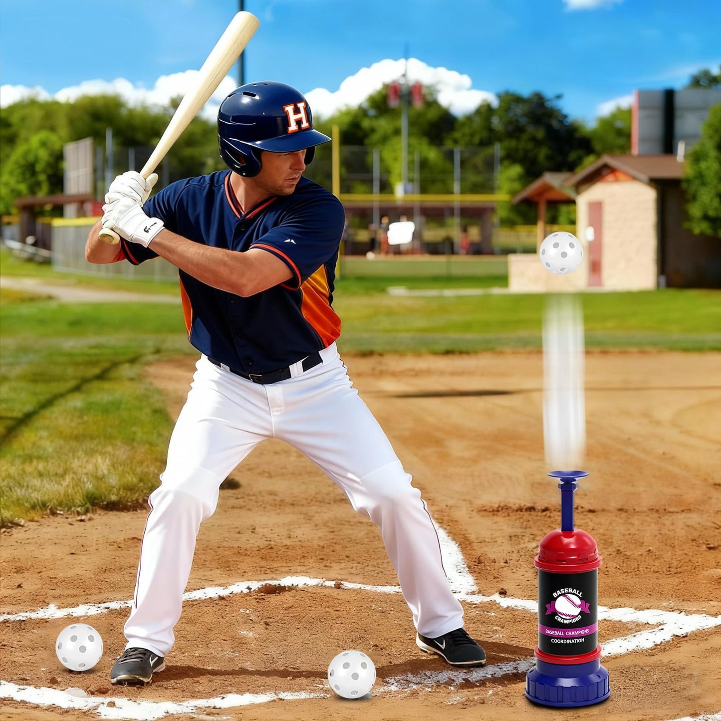 Tulywood Baseball Training Tee Ball Popper,Pop Up Baseball Trainer,Hitting Tee for Perfect Swings,Batting Machine for Practicing Hitting Without a Pitcher