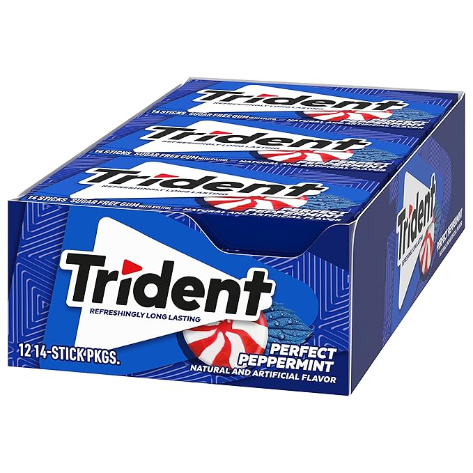 Trident Perfect Peppermint Sugar-Free Chewing Gum, 12 Packs of 14 Pieces (168 Total Pieces)