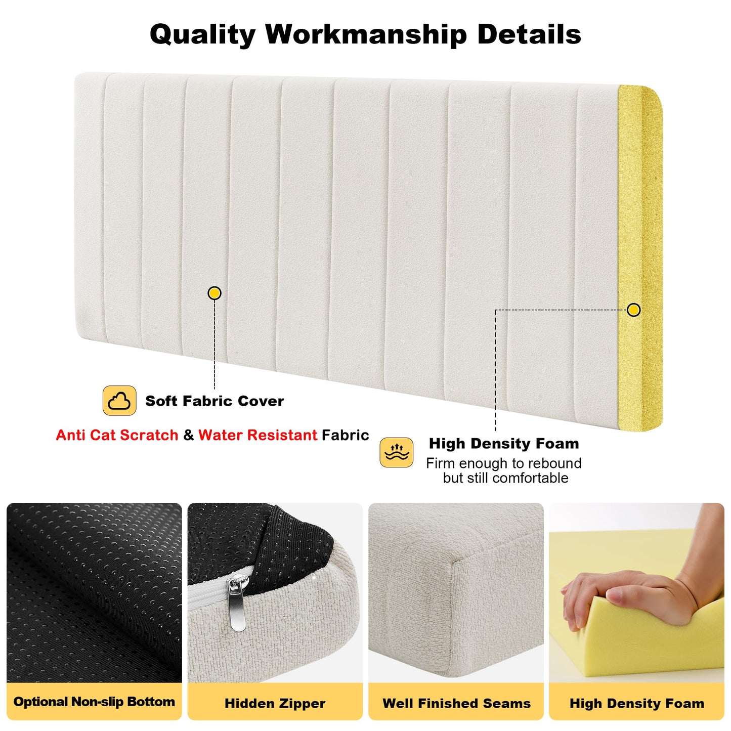 Custom Bay Window Sill Seat Cushion Plump Textured Line Customized Bench Seating Foam Cushions for Indoor Furniture, Mudroom, Reading Nook, Kitchen Dining Room, Anti-Cat, Splash-Proof, Non Slip Bottom