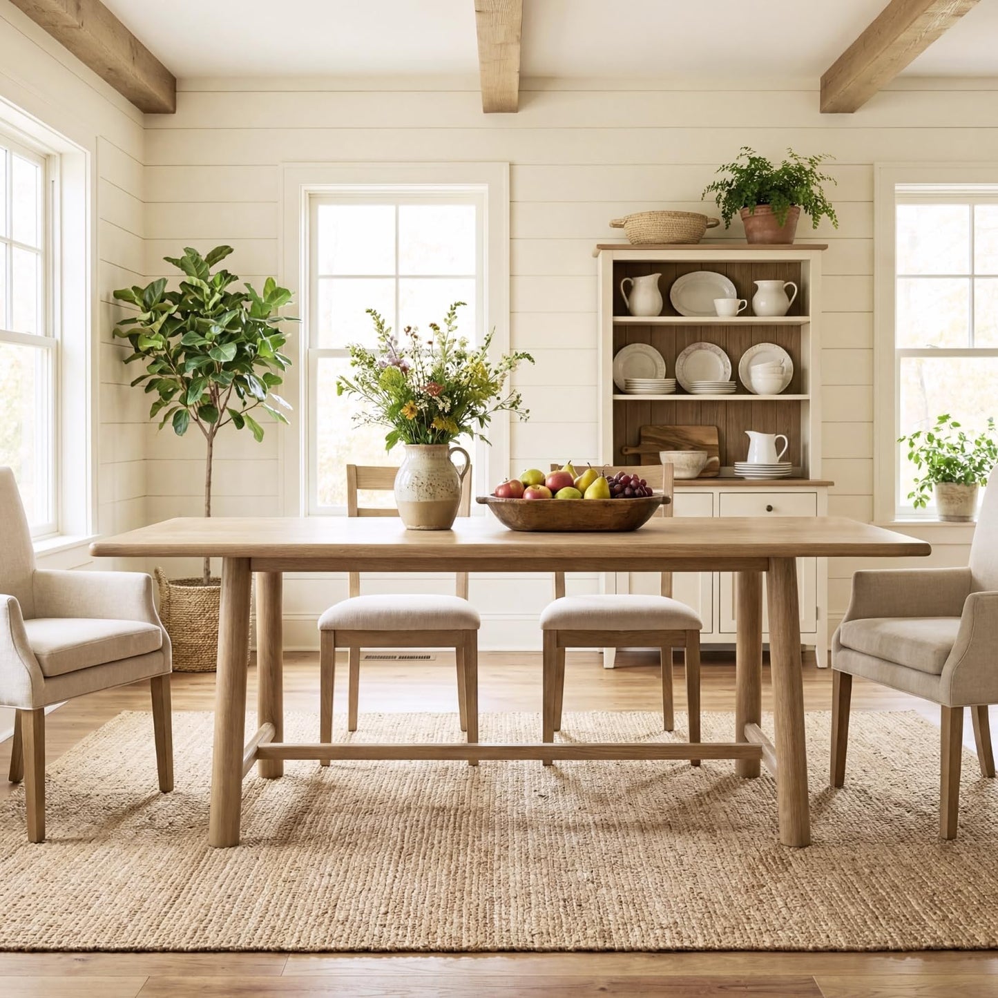 Ya-Home Natural Dining Table, 69" Wood Kitchen Table with Solid Wood Legs, Seats 4-6, Modern Farmhouse Dinner Table for Dining Room Home Office