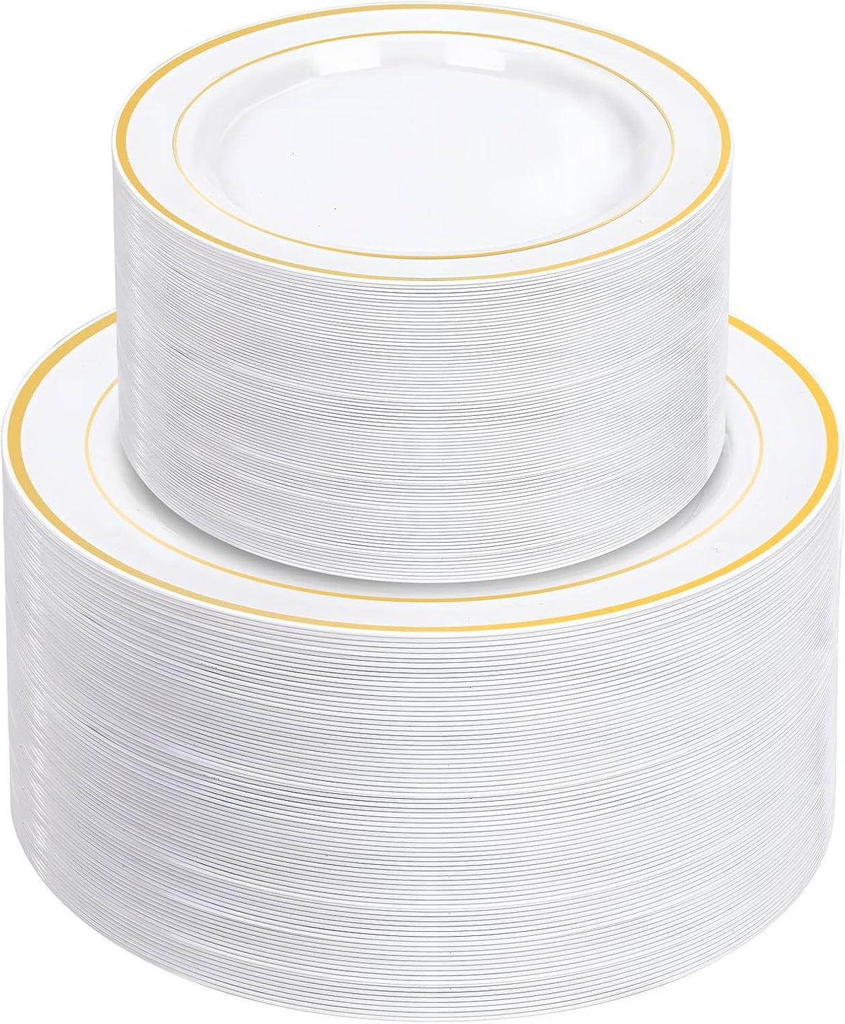 NOCCUR 200PCS Gold Plastic Plates - 100 Dinner / 100 Dessert Disposable Plates Heavy Duty - Ideal for Wedding, Party, Thanksgiving