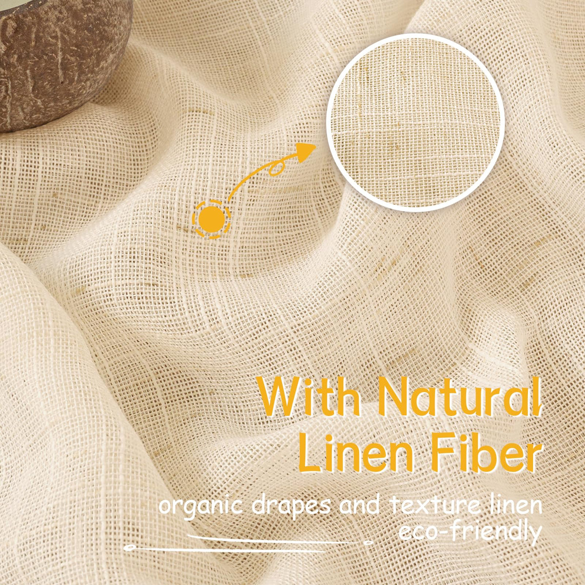 Linen Semi Sheer Curtains 63 Inch Length Cream Beige Drapes (2 Count)