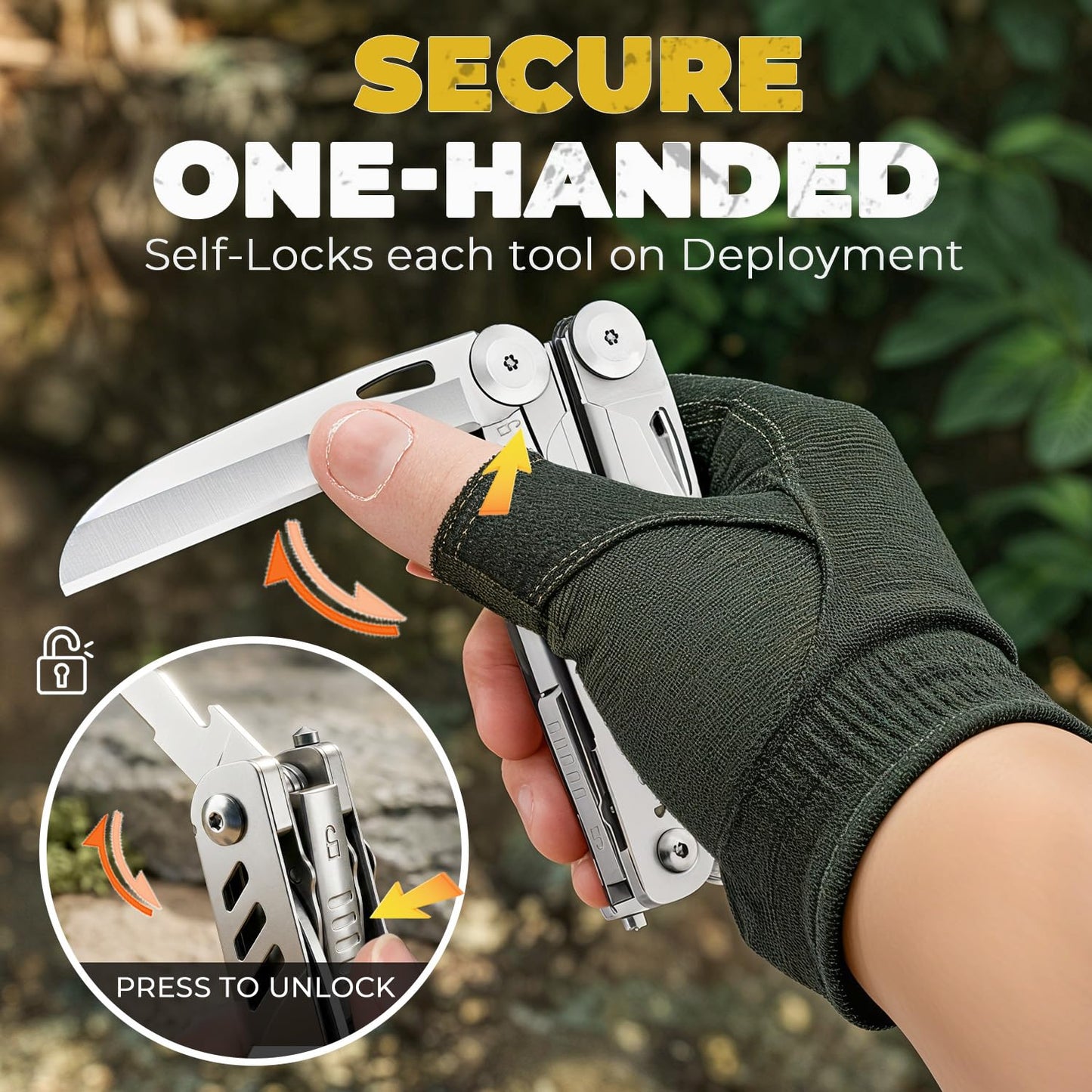 Elvesoar 21-in-1 Stainless Steel Multitool, Self-Locking EDC Multi Tool with Needle Nose Pliers, Pocket Knife, 2 Screwdriver Bits, Saw, Sheath & Fire Starter - 10.3oz, Camping Gifts for Men