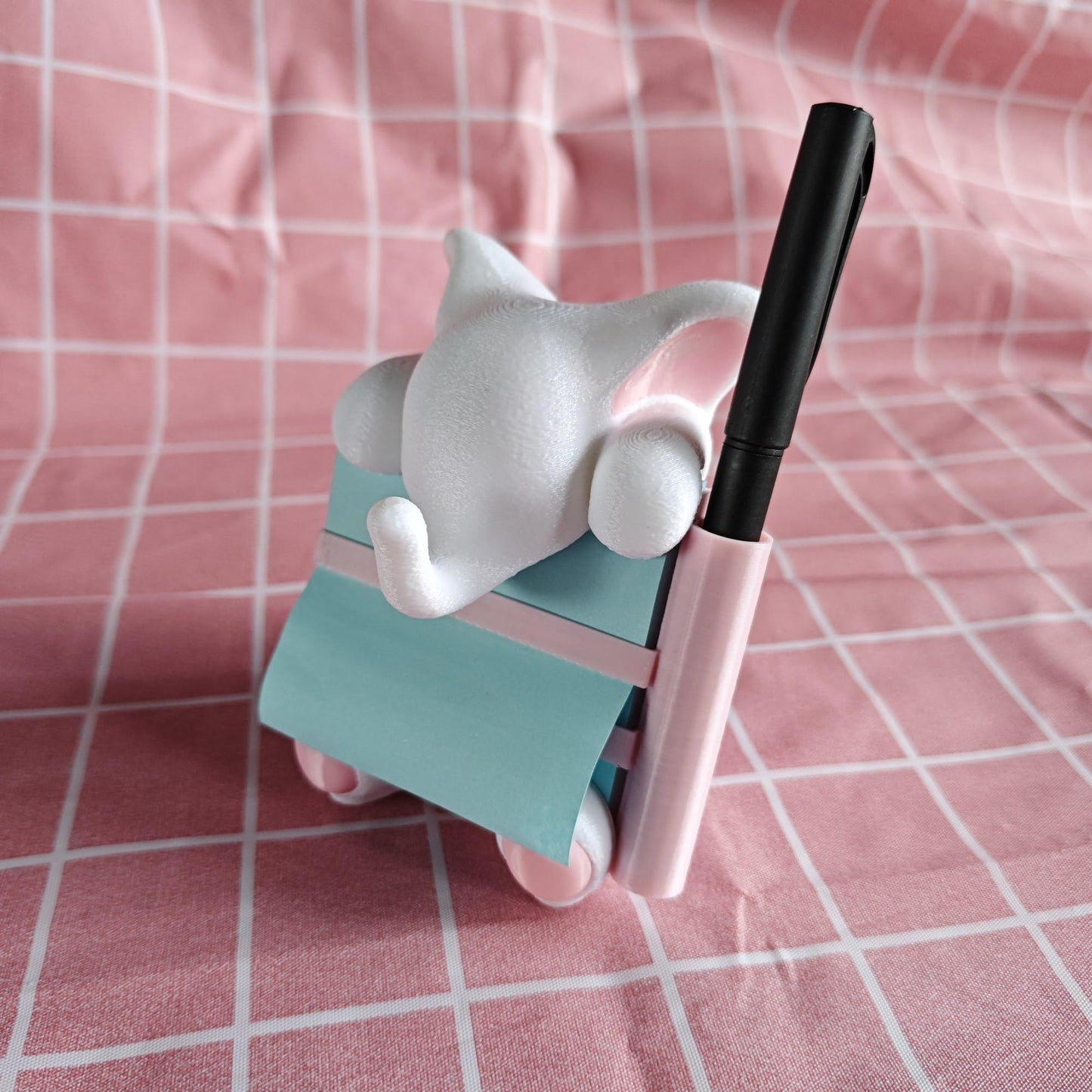 RhyNSky Elephant Sticky Note Holder - Pop-up Note Dispenser Cute with Pink Pen Holder for Office Desk Accessories, 3x3 in, White