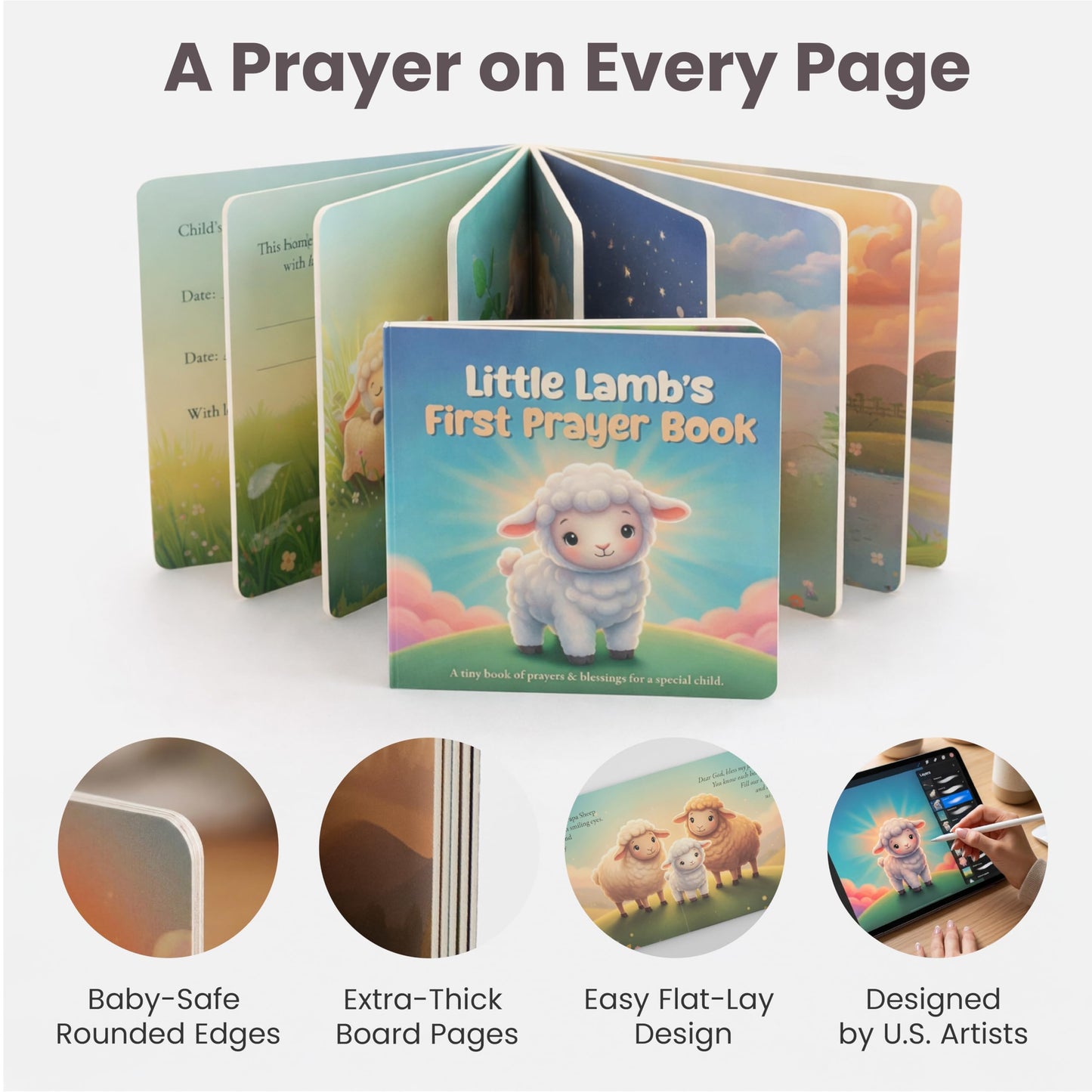 Highmark Collective Baptism Gift for Boy or Girl Baptism Set with 10" Praying Lamb Plush Toy, Bamboo Muslin Blanket & First Prayer Book, Ready to Gift Keepsake Box