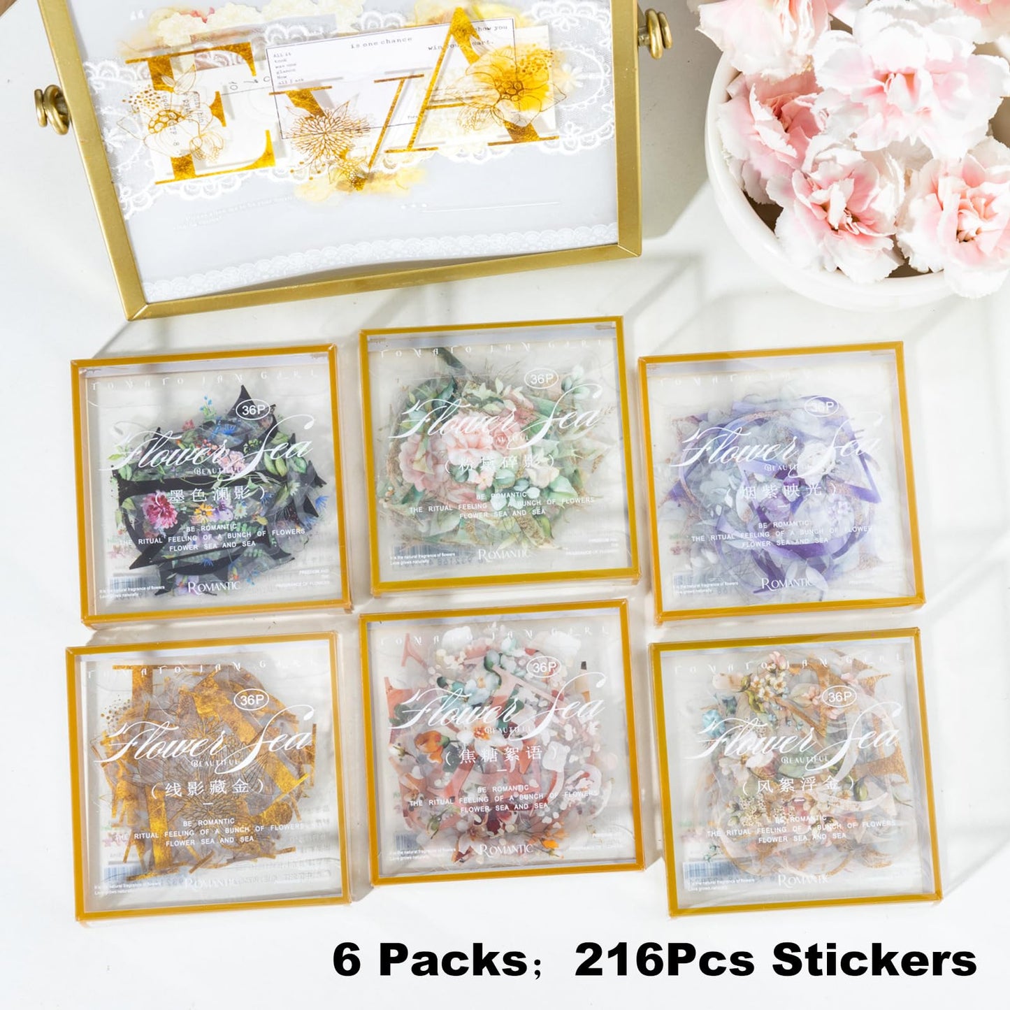 Miyouluna 216PCS Floral Alphabet & Number Stickers Set, Waterproof Letter PET Stickers for Scrapbooking, Journaling, DIY Crafts, Card Making