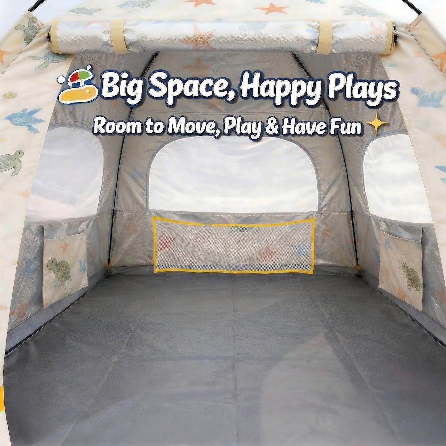 Baby Beach Tent Pop Up Sun Shelter with UPF 50+ UV Protection, Silver-Coated Interior, Breathable Mesh Ventilation, Easy Setup, Wind-Stable Beach Shade for Infants & Toddlers