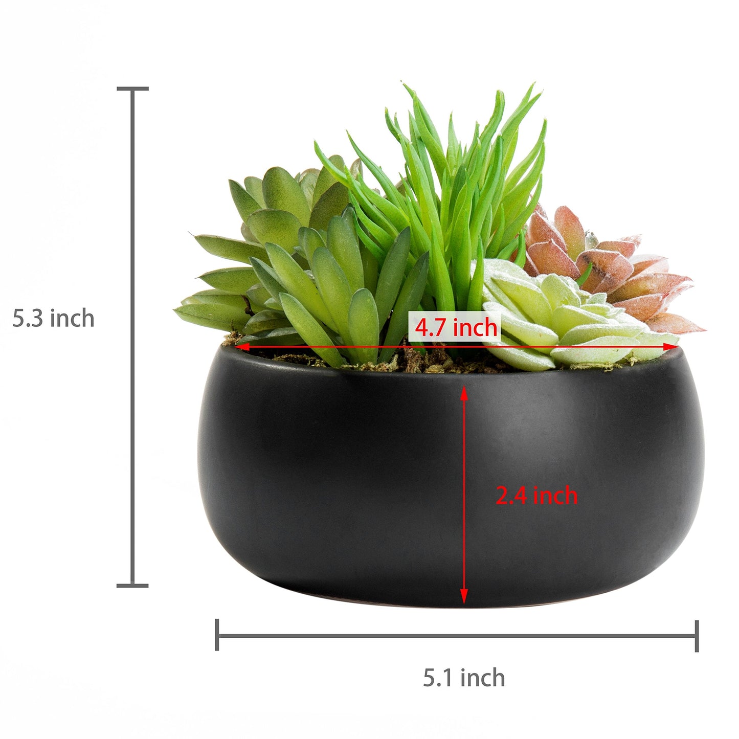 MyGift Mini Artificial Succulent in Pot, Fake Plant Arrangement in Black Ceramic Planter Bowl