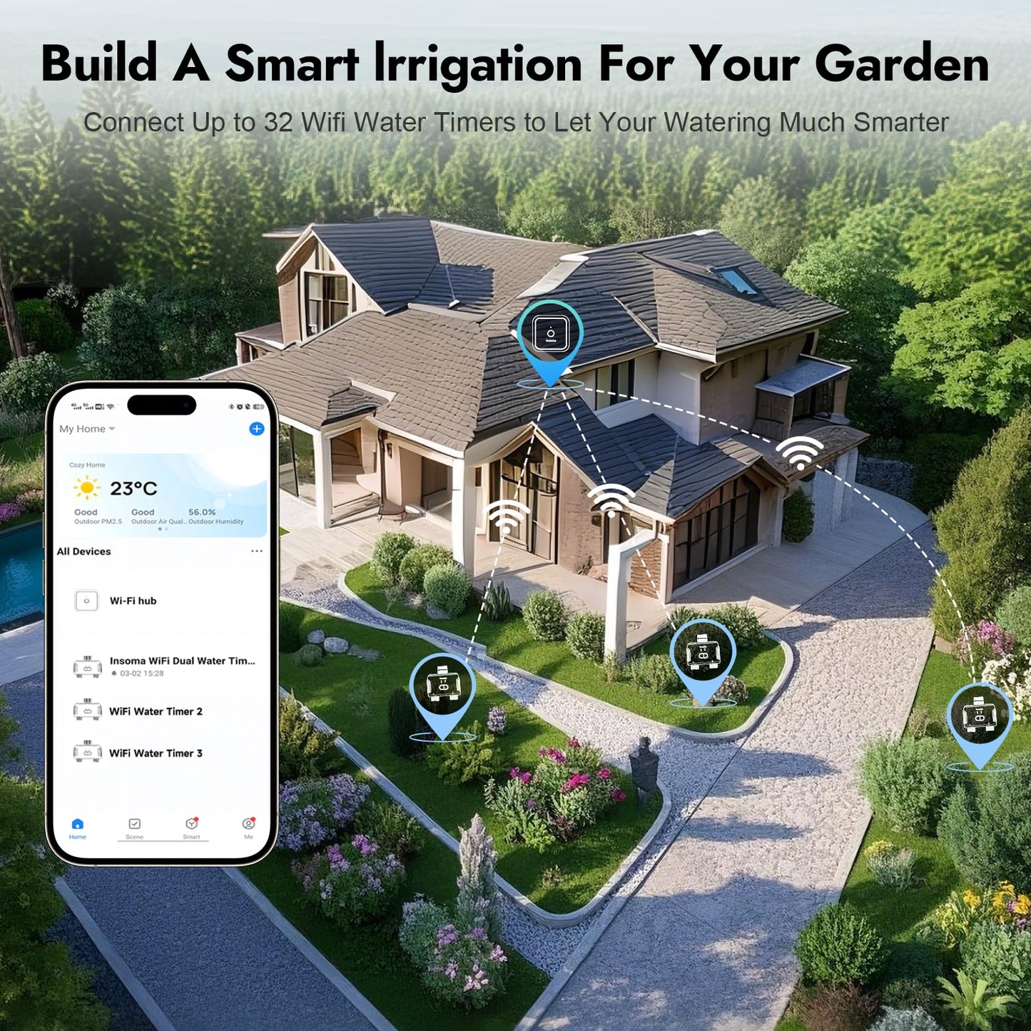 WiFi Water Timer for Garden Hose with Brass Inlet & Outlet,Smart Hose Timer with WiFi Hub, APP & Voice Control,Up to 20 Watering Plans, 2-Zone Sprinkler Drip Irrigation System Controller for Watering