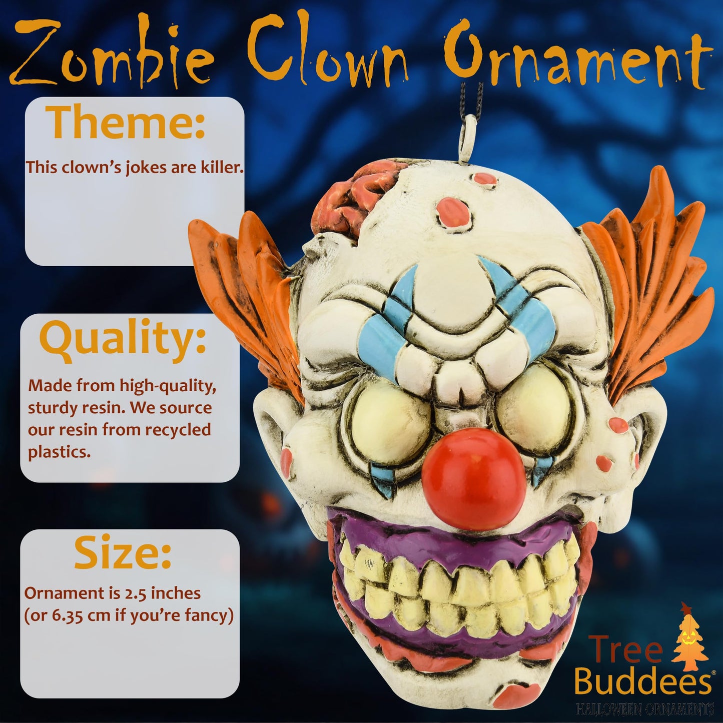 Tree Buddees Creepy Zombie Clown Halloween, Christmas Ornament