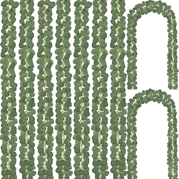 CQURE 28Pcs Eucalyptus Garland,Artificial Eucalyptus Leaves Table Greenery Garland Wreath Vines for Wedding Party Table Bedroom Wall Room Decor