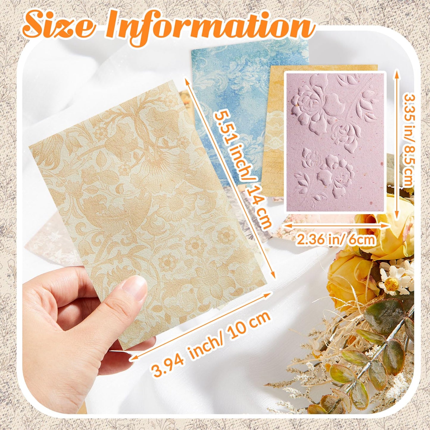 Humyoun 150 Sheets Textured Scrapbook Paper with 6 Styles, 2 Size Decoupage Scrapbooking Supplies Rice Paper for Craft Junk Journal Supplies, Card Making, Collage Kit