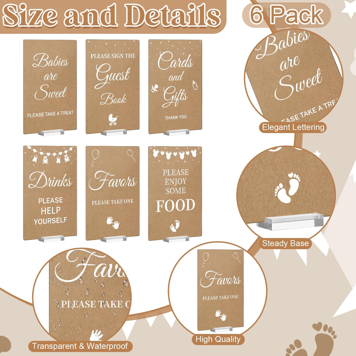 6 Pcs Kraft Baby Shower Table Decorations Acrylic Sign Centerpieces with Stand Take One Sign Birthday Decorations Party Supplies 5 x 7"