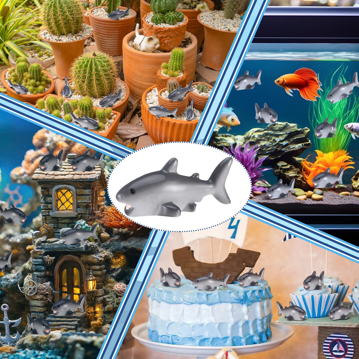 Beeveer 50 Pcs Mini Resin Shark Miniature Figurines Shark DIY Accessories Kit for Fish Tank Decor, Fairy Garden, Succulent Planter, Moss Landscape, and Home Decor