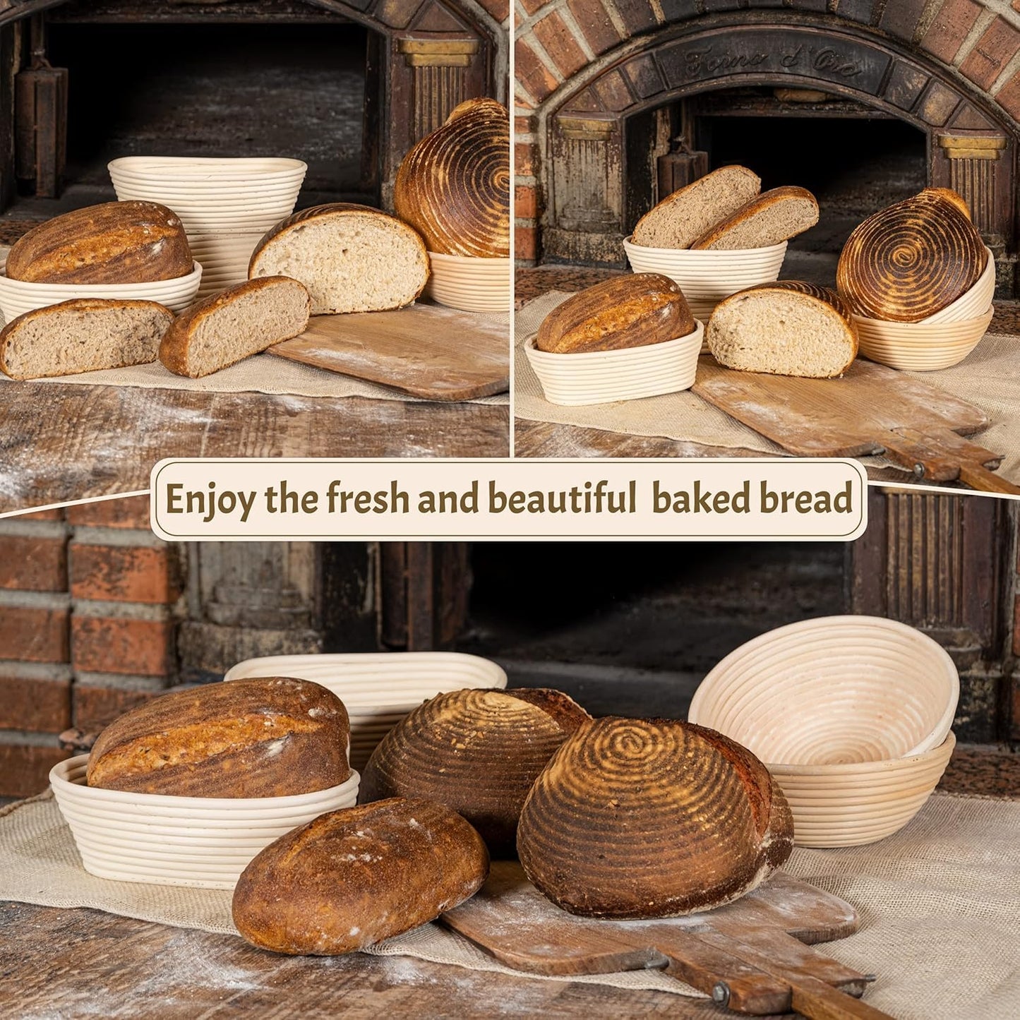 Banneton Bread Proofing Basket 2 pack 10 inch Oval Basket with Liner, Bread Proofing Basket Perfect for Professional & Home Sourdough Bread Baking, Artisan Sourdough Bread (Set of 2 pack 10" Oval)