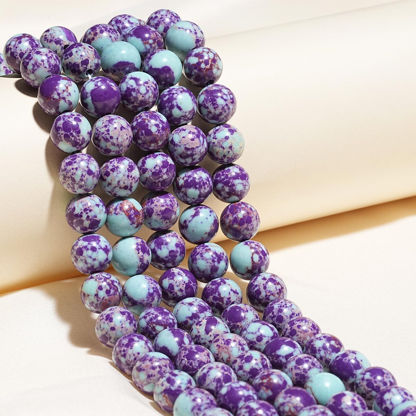 10mm Natural Purple-Blue Sea Sediment Imperial Jasper Gemstone Beads Polished Round Smooth Stone Beads for Bracelets Jewelry Making 15inch Loose Beads