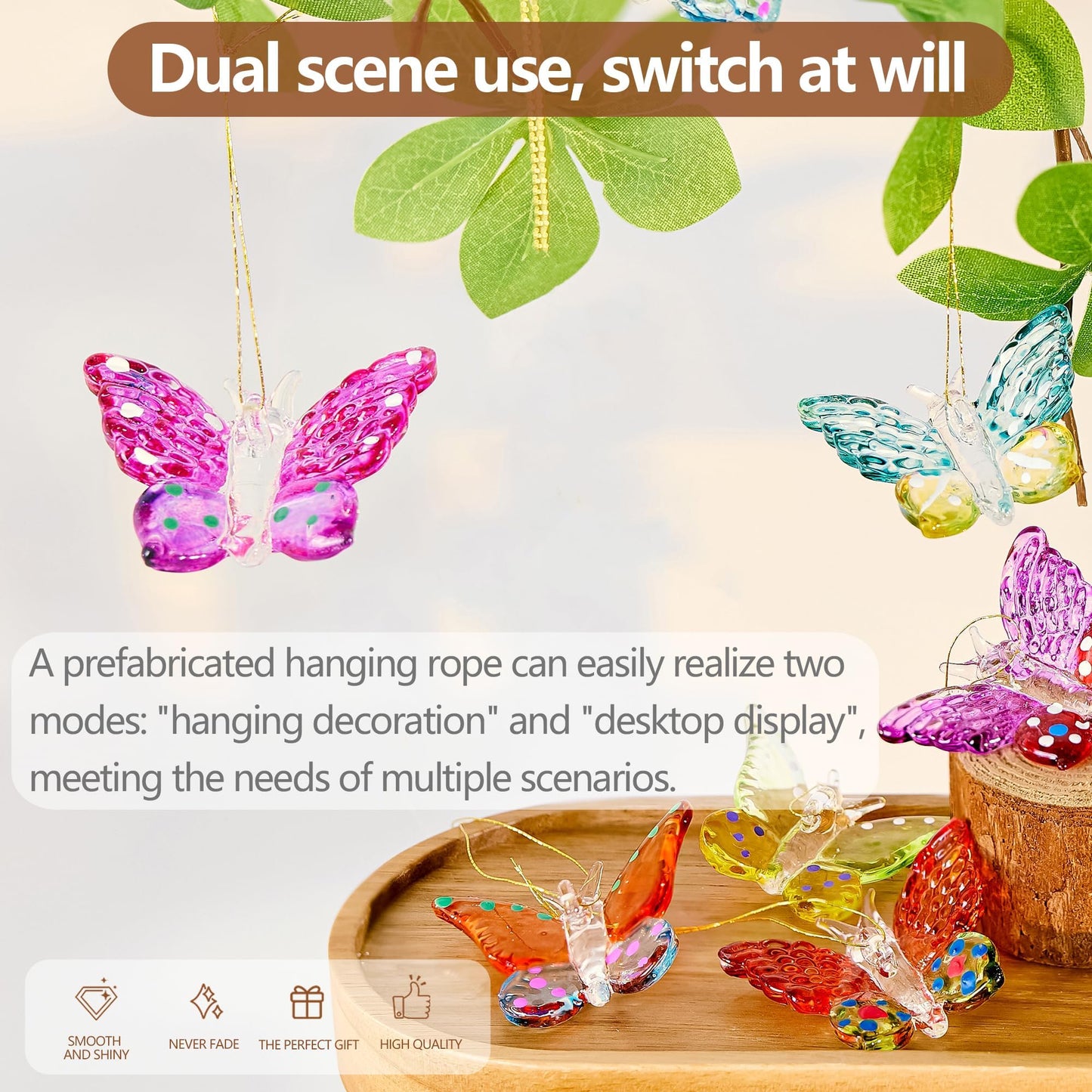 4pcs Glass Butterfly Ornament 1.7inch Hanging Crystal Butterflies Ornaments Decor for Home Window