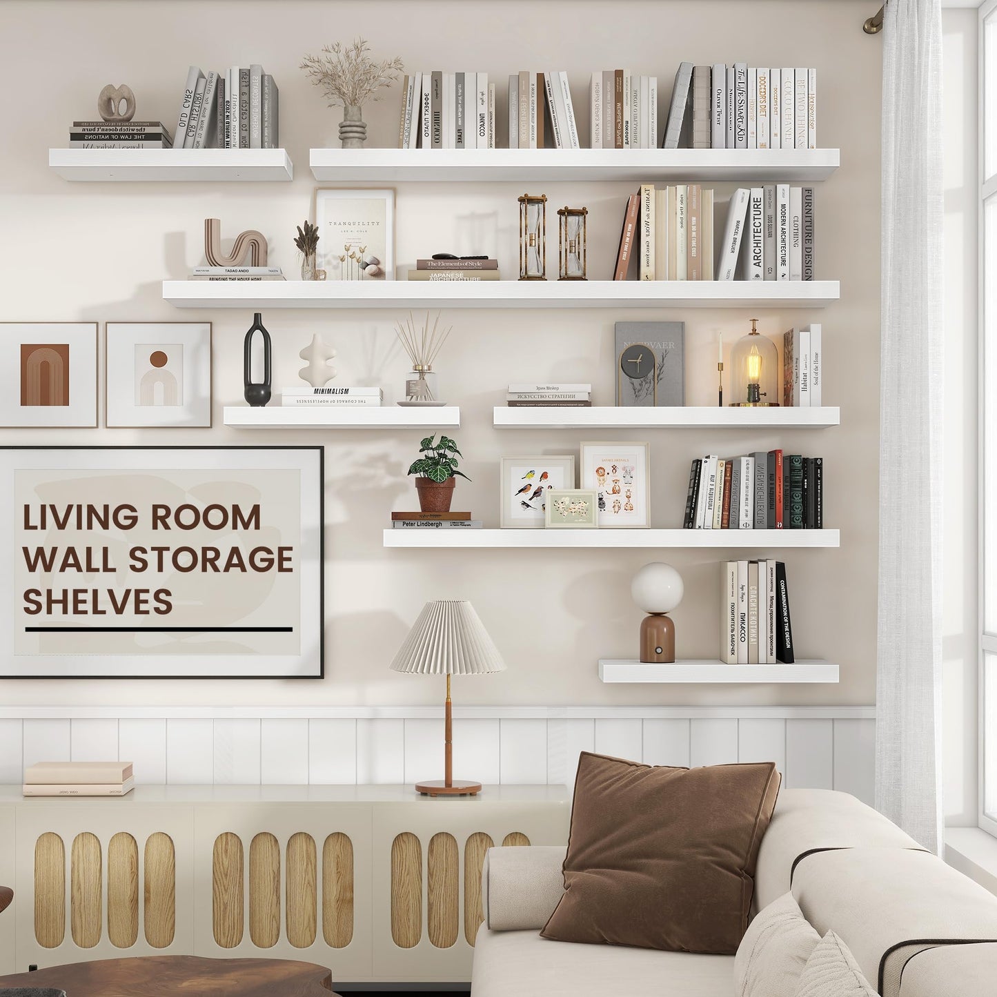 Venusmiles Floating Shelves for Wall, Engineered Wood Wall Shelves with Invisible Brackets for Living Room Bedroom Bathroom Office Kitchen Decor and Storage (White, 24" W x 9" D x 1.5" H) Set of 2