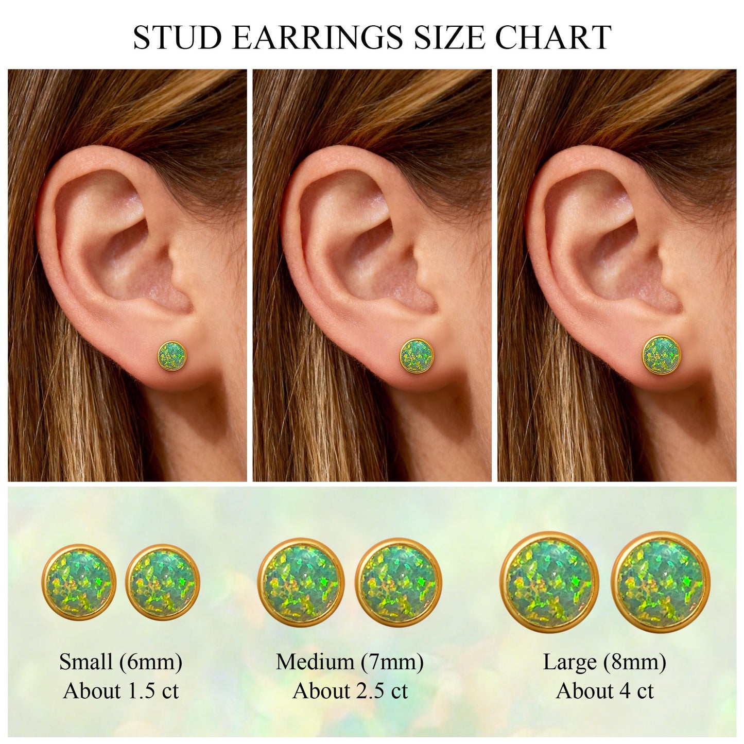 JiayangJY Silver Green Fire Opal Stud Earrings for Women 18K Yellow Gold Plated Sterling Silver Round Shape 7mm Opal Earrings with Push Back