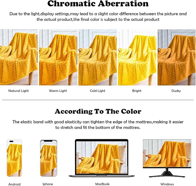 NEWCOSPLAY Super Soft Throw Blanket Yellow Premium Silky Flannel Fleece 3D Waffle Checkered Lightweight Bed Blanket All Season Use (Mustard Yellow, Throw(50"x70"))