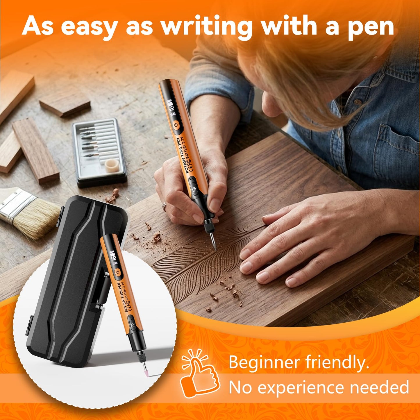 LIVIKEY Engraving Pen for Metal, Wood, Glass & Plastic, Electric Engraver Tool for DIY Crafts, Personalized Art & Etching, Gift Ideas for Teens, Women & Adults (Orange)