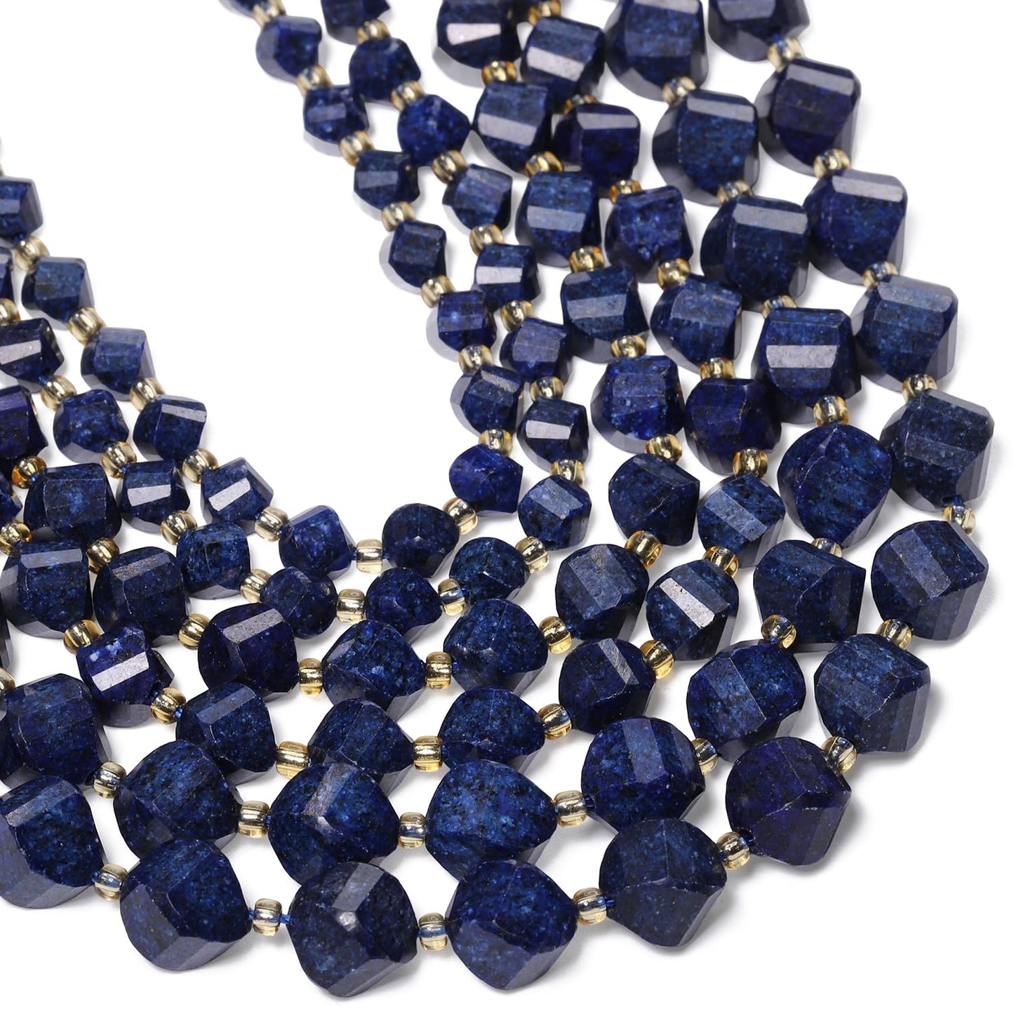 Yochus 42pcs Natural Lapis Lazuli Stone Beads for Bracelet，2strands 6mm Facted Twist Loose Gemstone Beads for Jewelry Making DIY Craft Necklace Earring