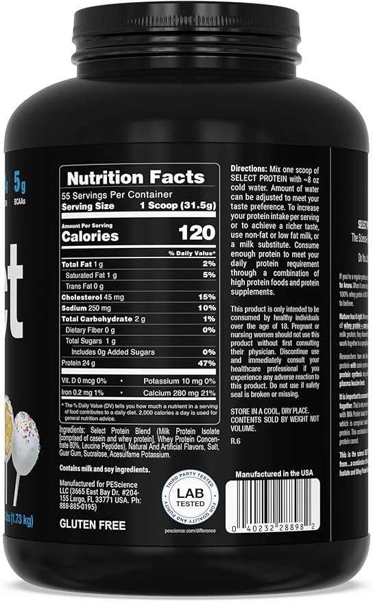 PEScience Select Low Carb Protein Powder, Cake Pop, 55 Serving, Whey and Casein Blend, Keto Friendly, Gluten Free, Best Tasting, Clean Isolate for Women and Men