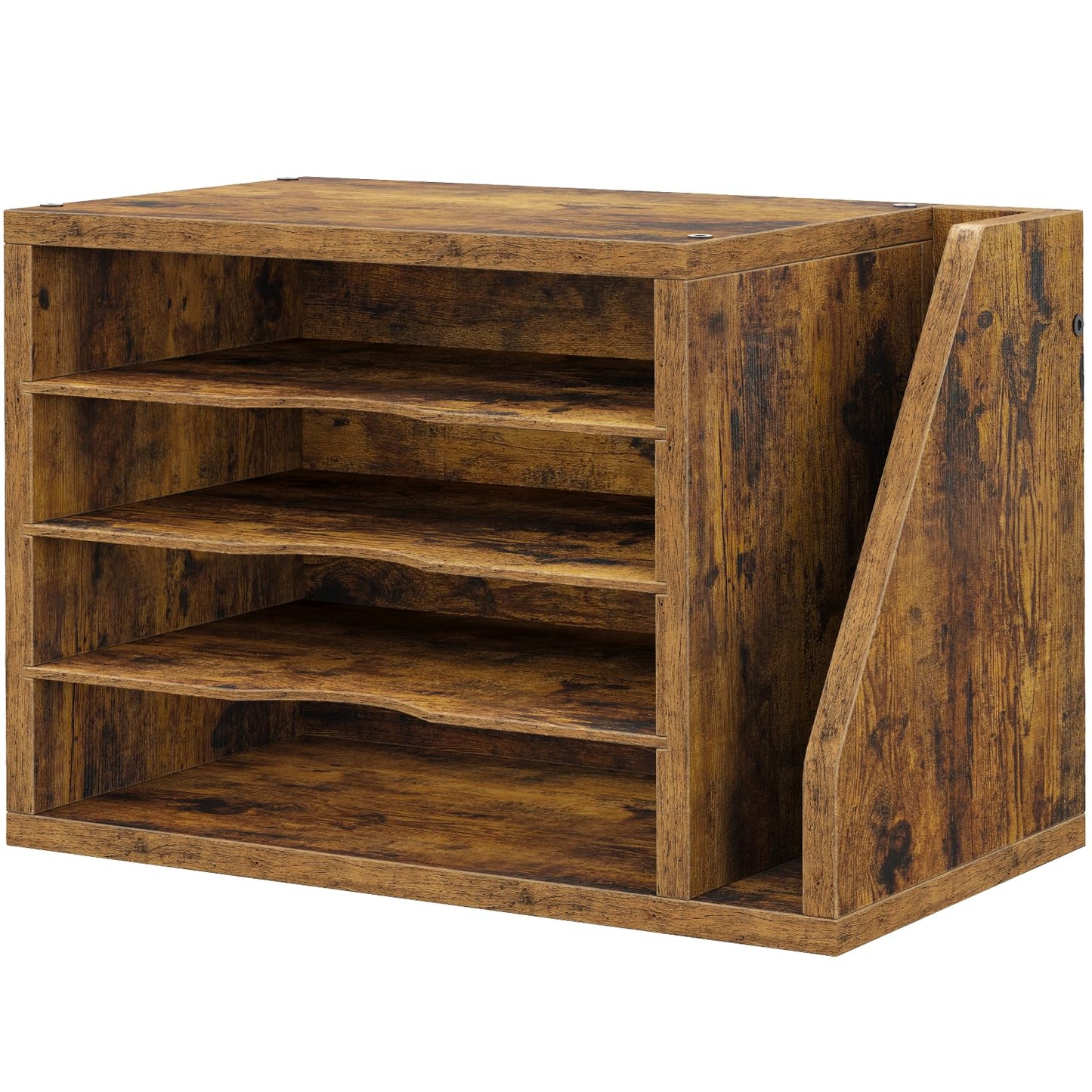 Creso hom Mail Sorter, File Organizer Desktop, Wood Desk Organizer with 3 Adjustable Shelves, Mail Holder for Office, Home, Letter Sorter File Holders for Envelopes, Supplies Magazines, Rustic Brown