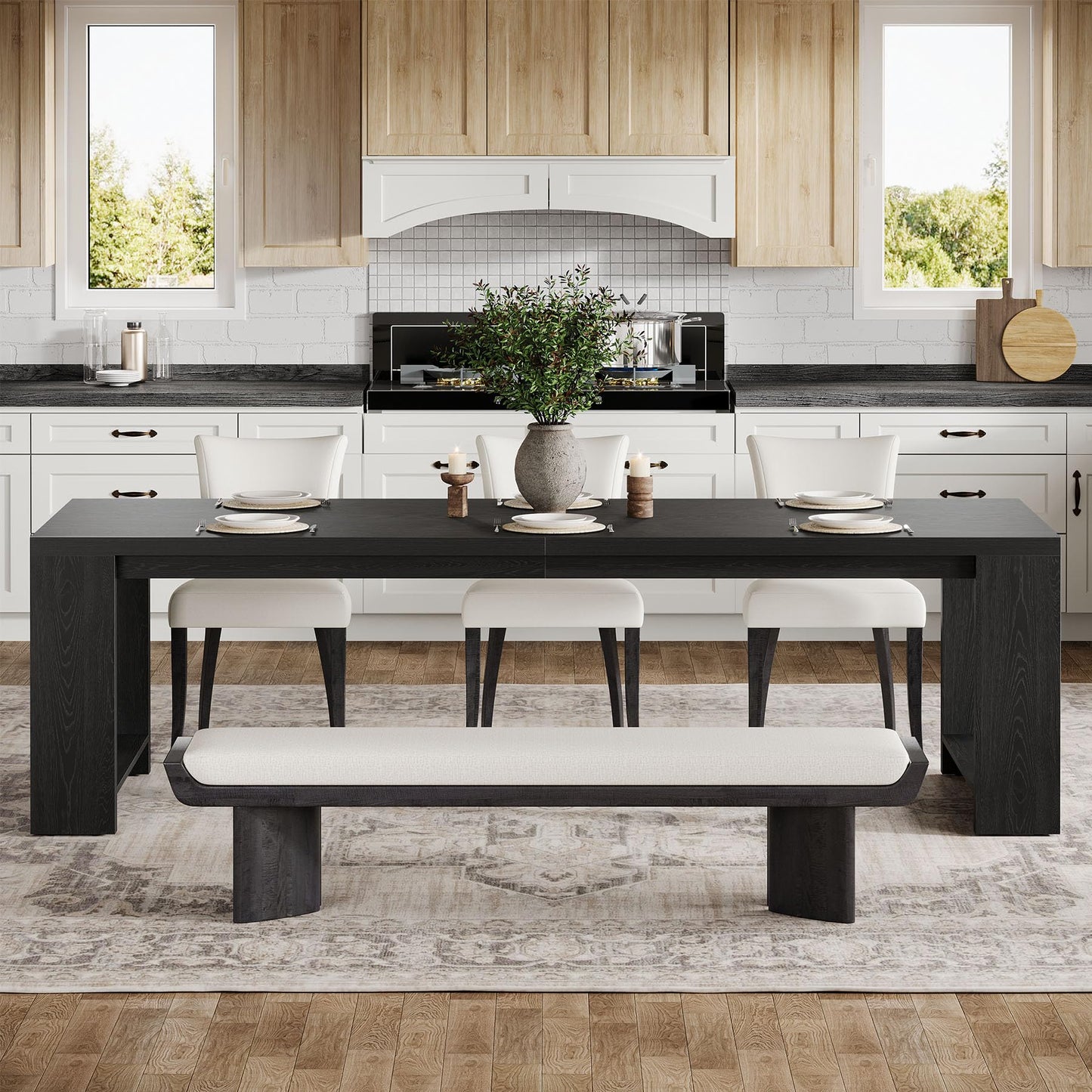 Tribesigns 86.61-Inch Dining Table for 6-8 People, Narrow Long Modern Kitchen Table with Pedestal Base, Farmhouse Extra Long Rectangular Dining Room Furniture, 27.56 x 86.61 x 29.53 Inches, Black