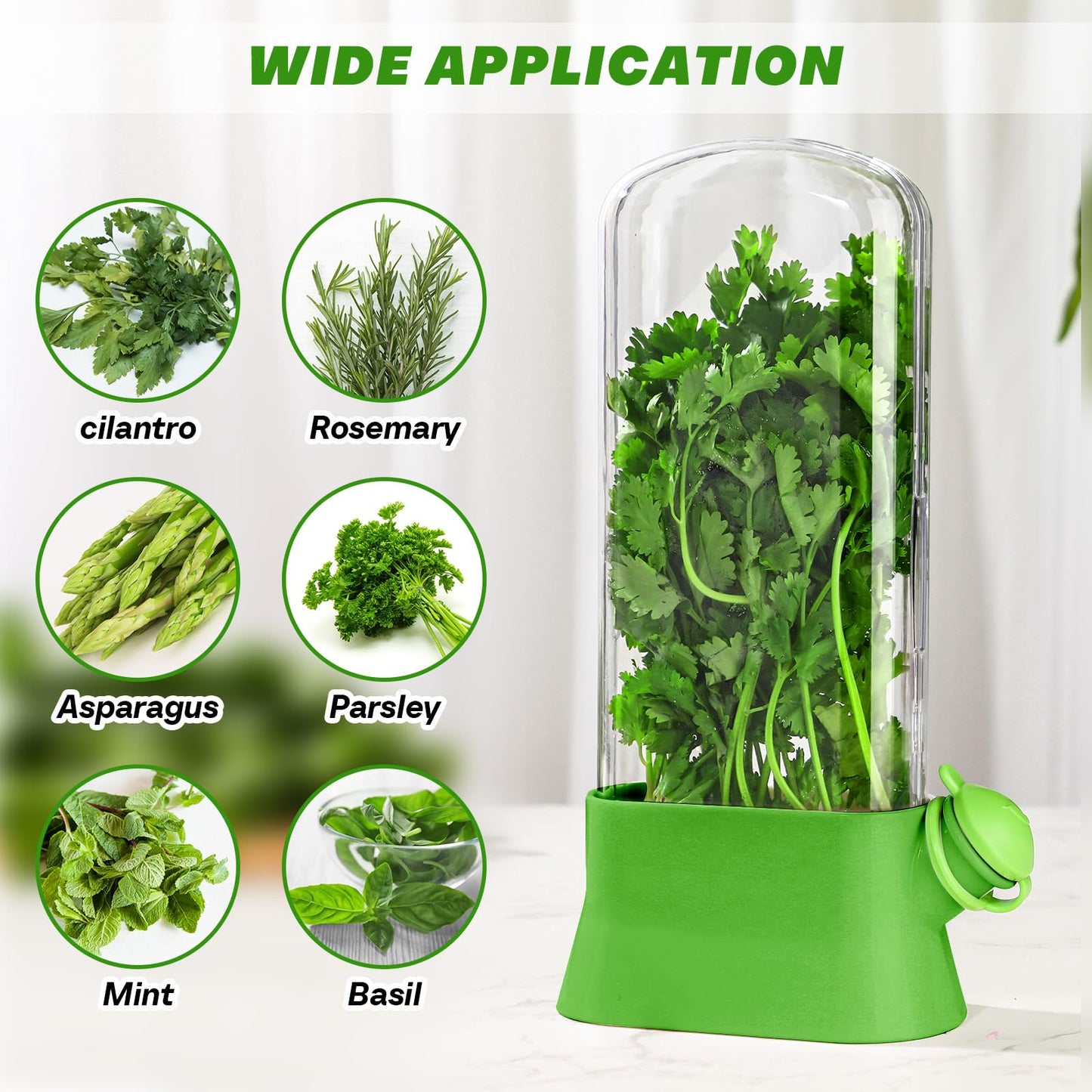 Baderke 2 Pieces Herb Saver for Refrigerator Fresh Herb Keeper Cilantro Container for Fridge Saver Pod for Cilantro, Parsley, Asparagus, Keeps Vegetables for 2-3 Weeks(Green)