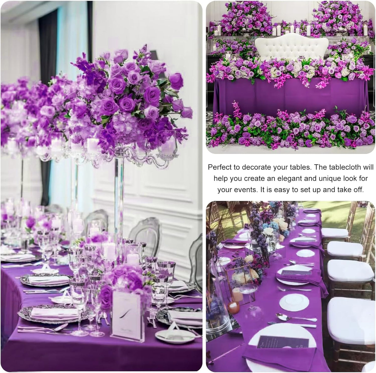 4 Pack Rectangle Tablecloth 90x132Inch Purple Rectangle Tables Washable Polyester Table Cover for Wedding Dining Table Buffet Parties Banquet Decoration（Purple）