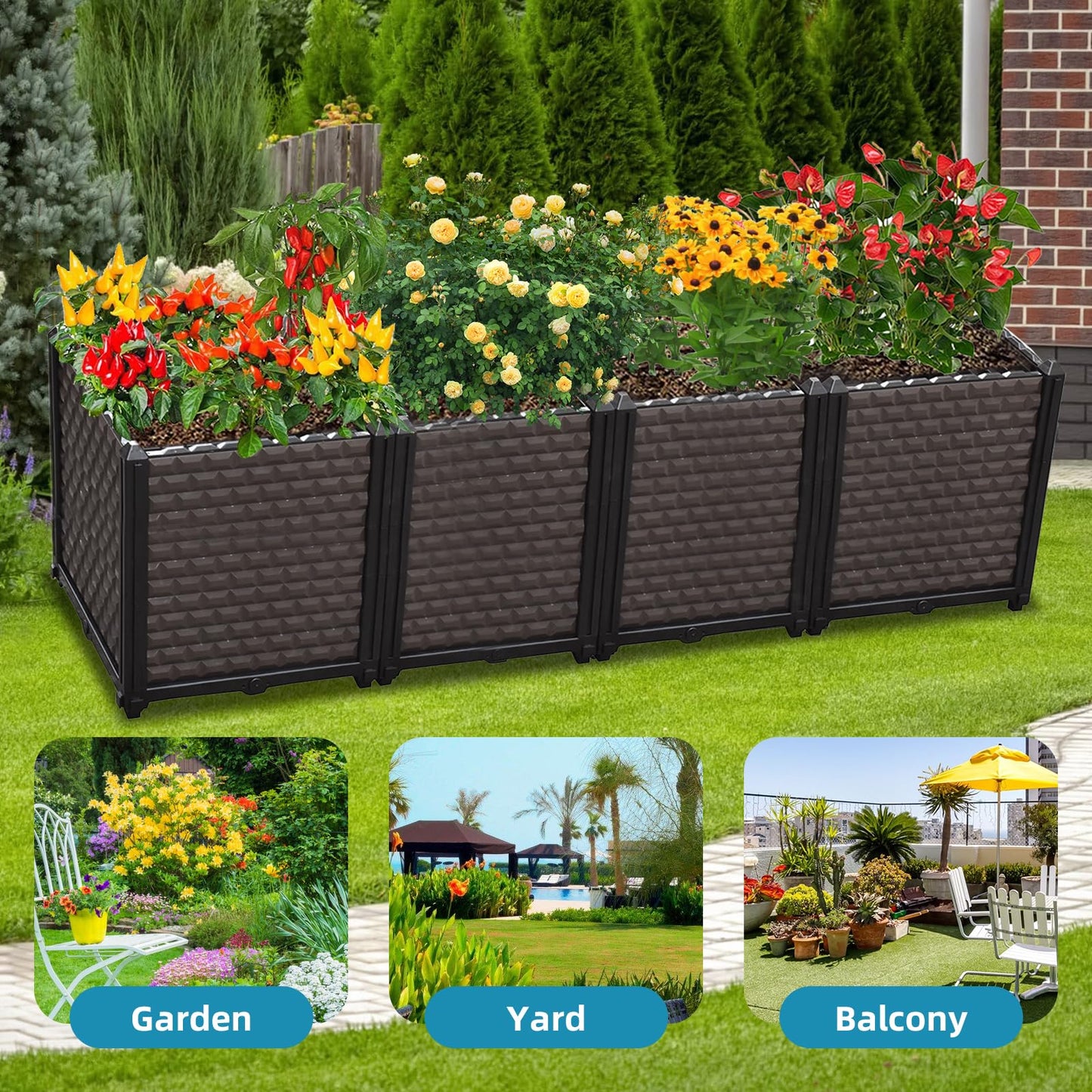 Large Planters for Outdoor Plants - Deepened 20" H, Raised Beds for Gardening Self Watering, Elevated Planter Box with Legs, Rectangular Garden Planters for Outdoor Plants Flowers, 62.9"L x 15.7"W