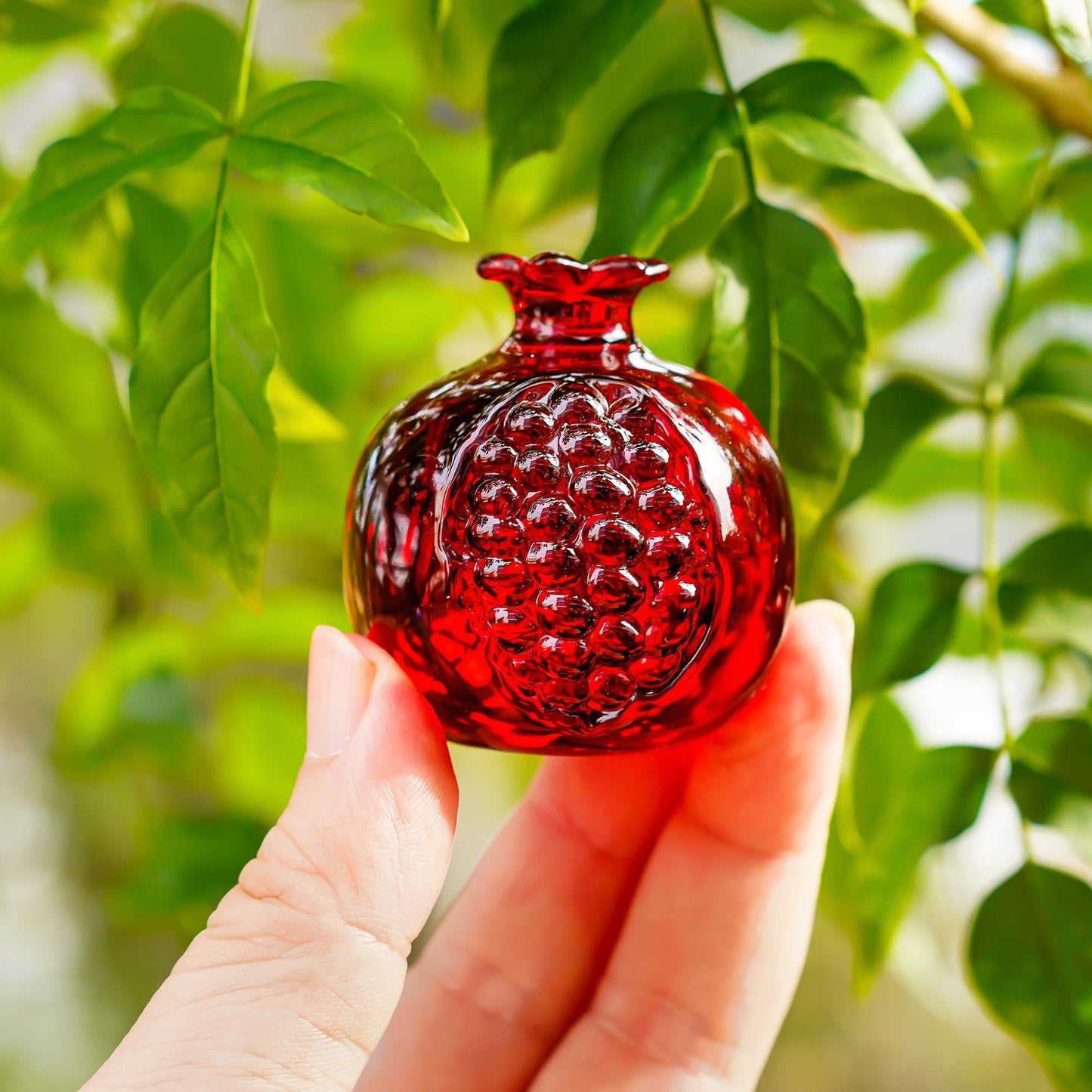 KRISININE Crystal Pomegranate Figurine Glass Pomegranate Artificial Fruit Paperweight for Home Office Tabletop Decor