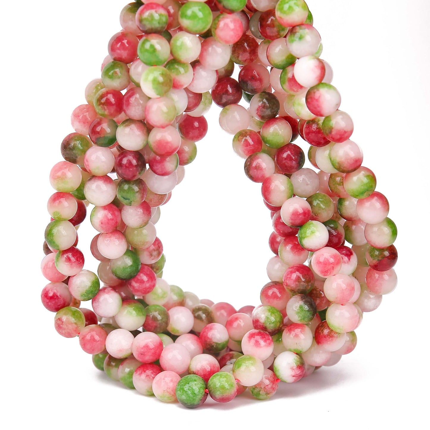 70PCS Natural 8MM Healing Gemstone, Watermelon Tourmaline Energy Stone Round Loose Beads, Semi-Precious Crystal Beads with Free Elastic String for Jewelry Making DIY