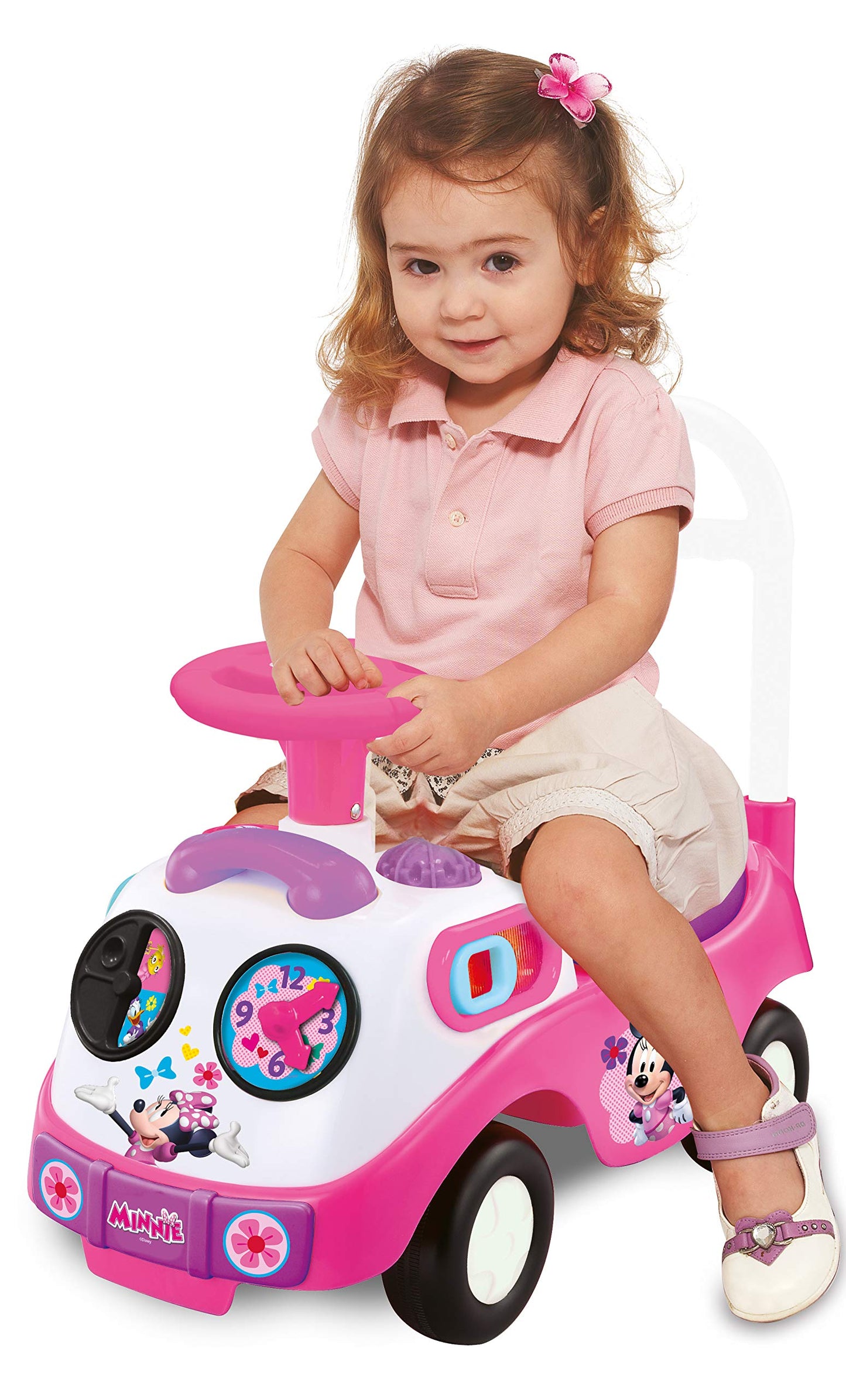 Kiddieland Minnie Mouse My First Activity Ride-On with Lights, Sounds, Steering Wheel, Toddler Push Car Ages 1–3, Educational Clock, Batteries Included