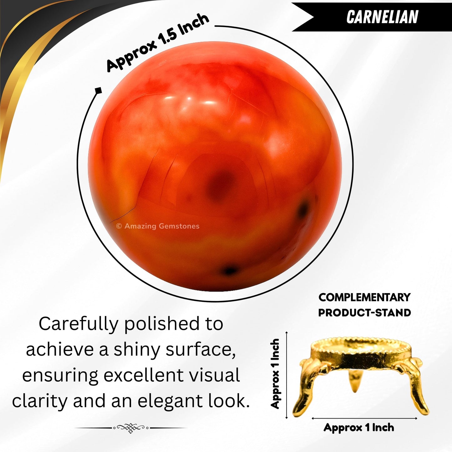 Amazing Gemstone Carnelian Crystal Ball with Stand - 2" Inches Crystal Sphere Meditation Balls for Witchcraft and Decorative Balls
