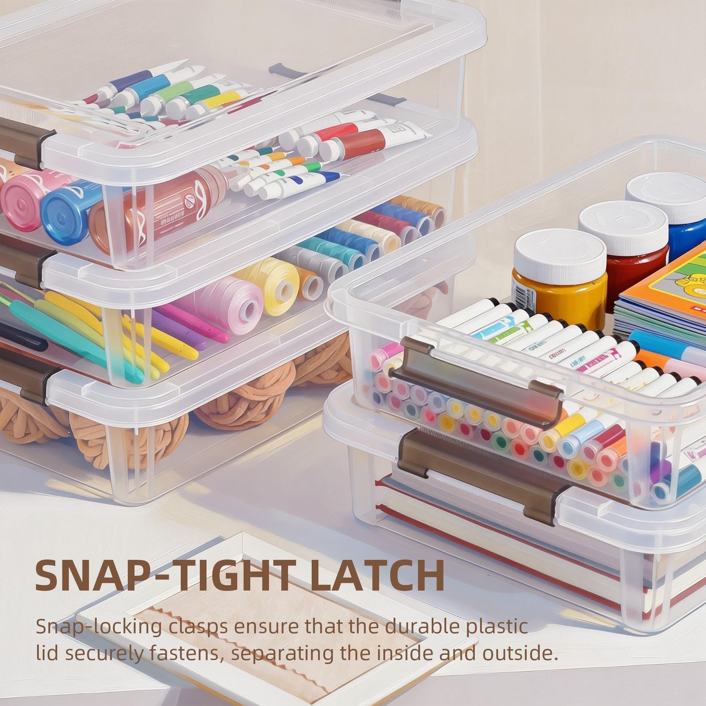 Citylife 3 PCS Plastic Storage Bins with Latching Lids Portable Project Case Clear File Box Stackable Storage Containers for Organizing A4 Paper, Photo, Document, Scrapbook