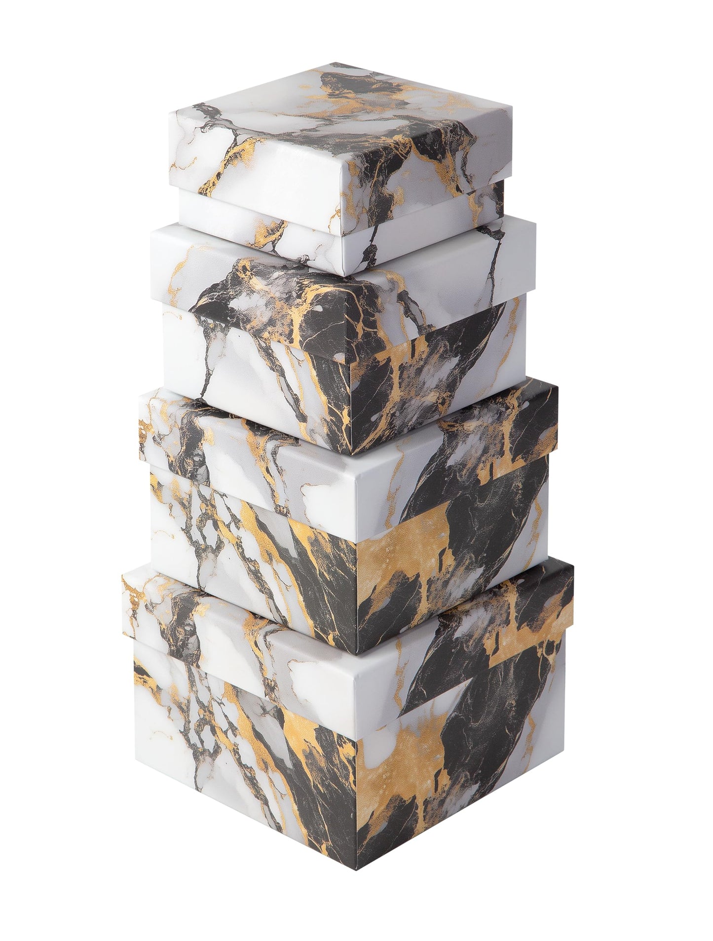 Sorarto Square Gift Boxes with Lids 4pc Set | Gold Marble Nesting Gift Boxes for Presents Birthday Wedding Bridesmaid Christmas