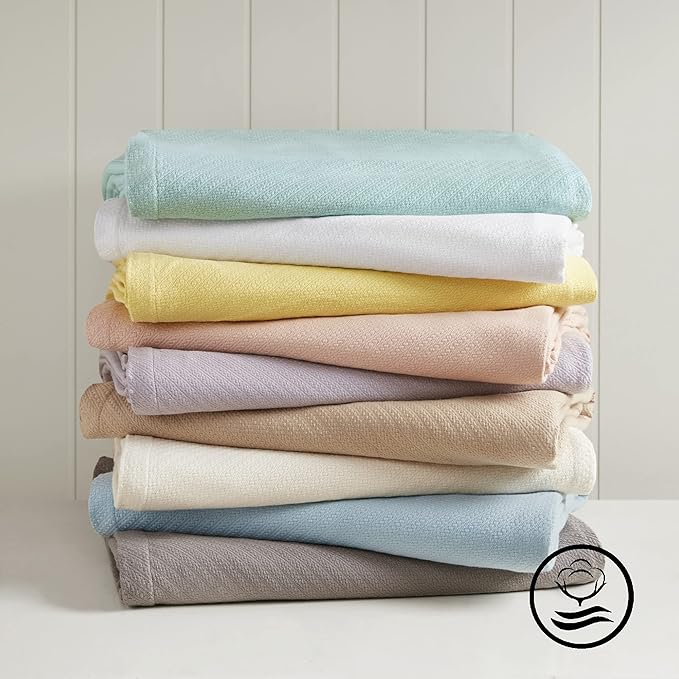 Madison Park Liquid Cotton Luxury Blanket Premium Soft Cozy 100% Ring Spun Cotton For Bed , Couch or Sofa, Twin, Blush