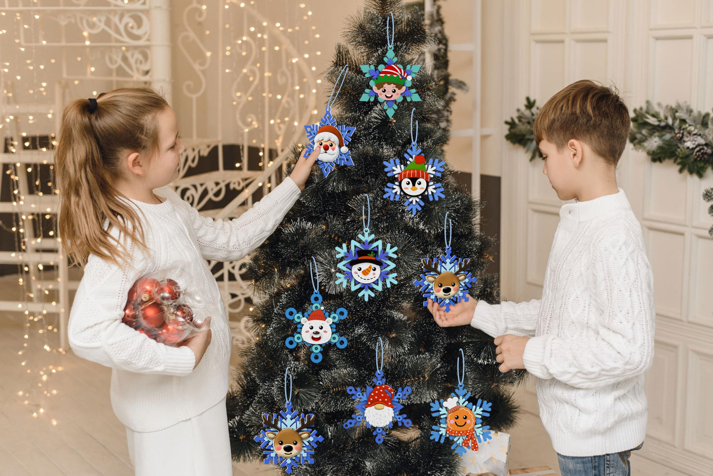 80UncleKimby 30pcs Christmas Winter Crafts for Kids - DIY Snowflake Felt Ornament Kit for Holiday Party, Classroom Arts and Craft Kits Bulk