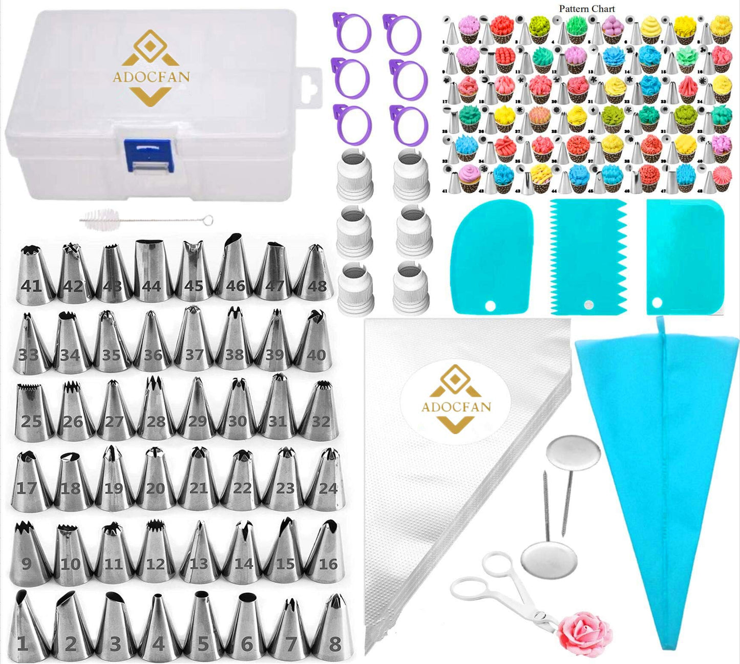 Cookie Decorating Kit 120 PC,Supplies Simple Piping Bags Tips Set And 48 Numbered Tips,50 Icing Bags,Baking Frosting Bags And Tips And Accessories For Beginners,Cookie Cupcake Decorating (120PC)