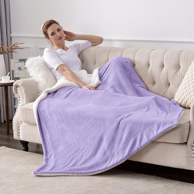 SOCHOW Sherpa Fleece Throw Blanket, Double-Sided Super Soft Luxurious Plush Blanket Twin Size 60 inchx80 inch Size, Lilac
