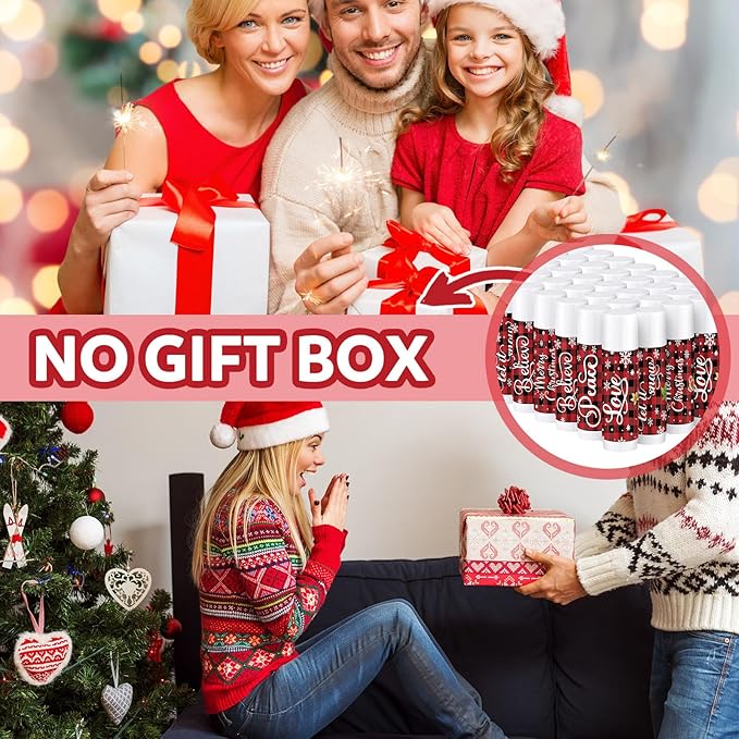 Dunzy 50 Pcs Christmas Lip Balm Bulk Red and Black Buffalo Plaid Christmas Gift for Women Moisturizing Lip Care Product for Seasonal Winter Holiday Xmas Party Gift