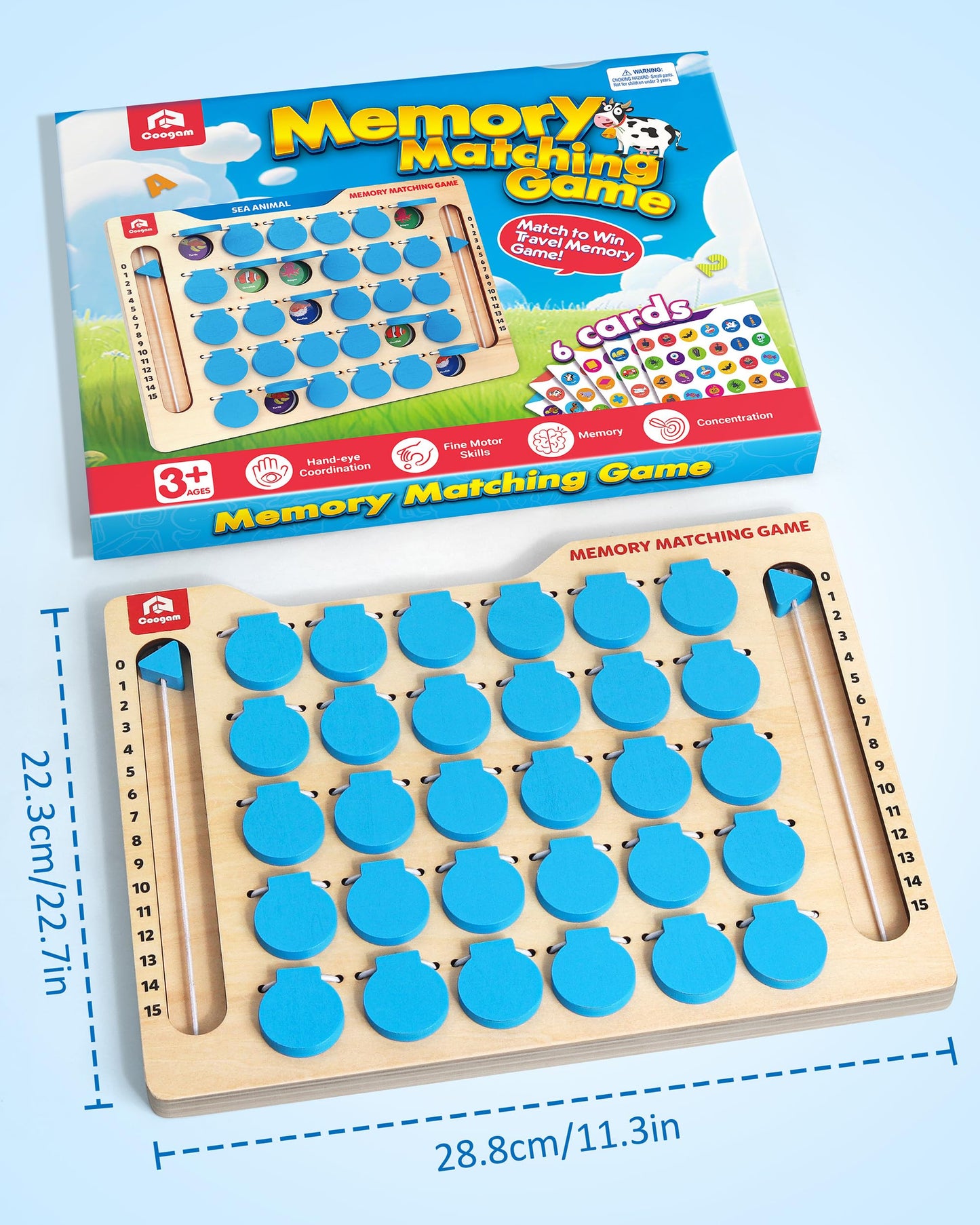 Coogam Memory Matching Game, Wooden Board Travel Toy with Memory Cards, Essential Activity for Road Trip Airplane/Car/Camping, Fine Motor Educational Gift Toy for 3 4 5 Year Old Kids