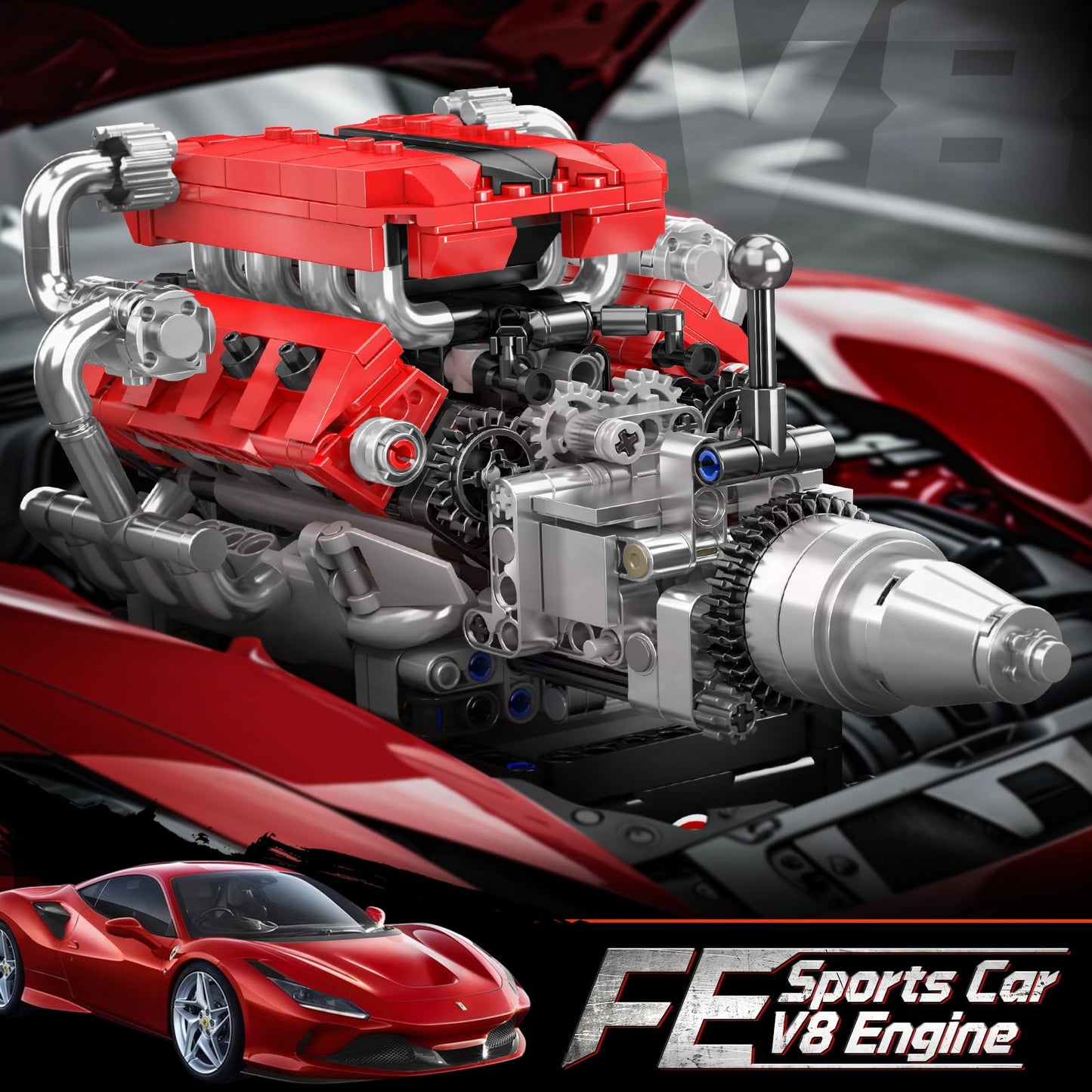 Mould King 10204 V8 Engine Model that Works - Build Your Own V8 Engine Toy, 8-Cylinder Petrol Car Engine Replica Model Building Kit for Adult (750 PCS)