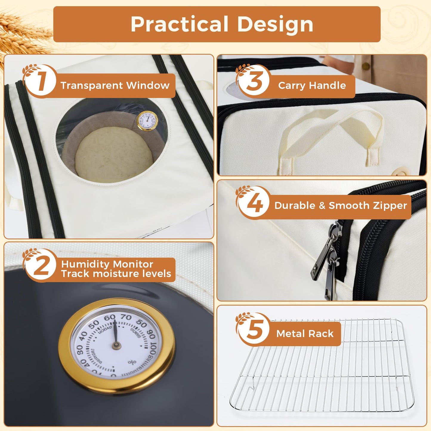 Homelove Folding Bread Proofing Box - Dough Proofer with 65-125℉ Temp Control & 25-Timer, Sourdough Starter Warmer with Metal Rack & Humidity Meter for Sourdough, Bread Baking, Pizza, Yogurt, Kombucha